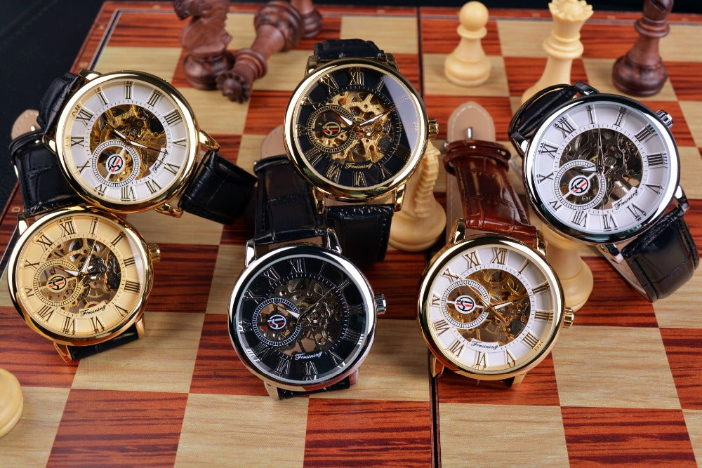 Leather Skeleton Mechanical Watch