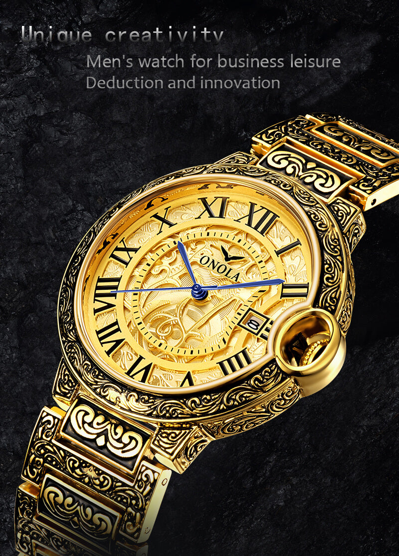 Luxury Golden Carved Business Watch