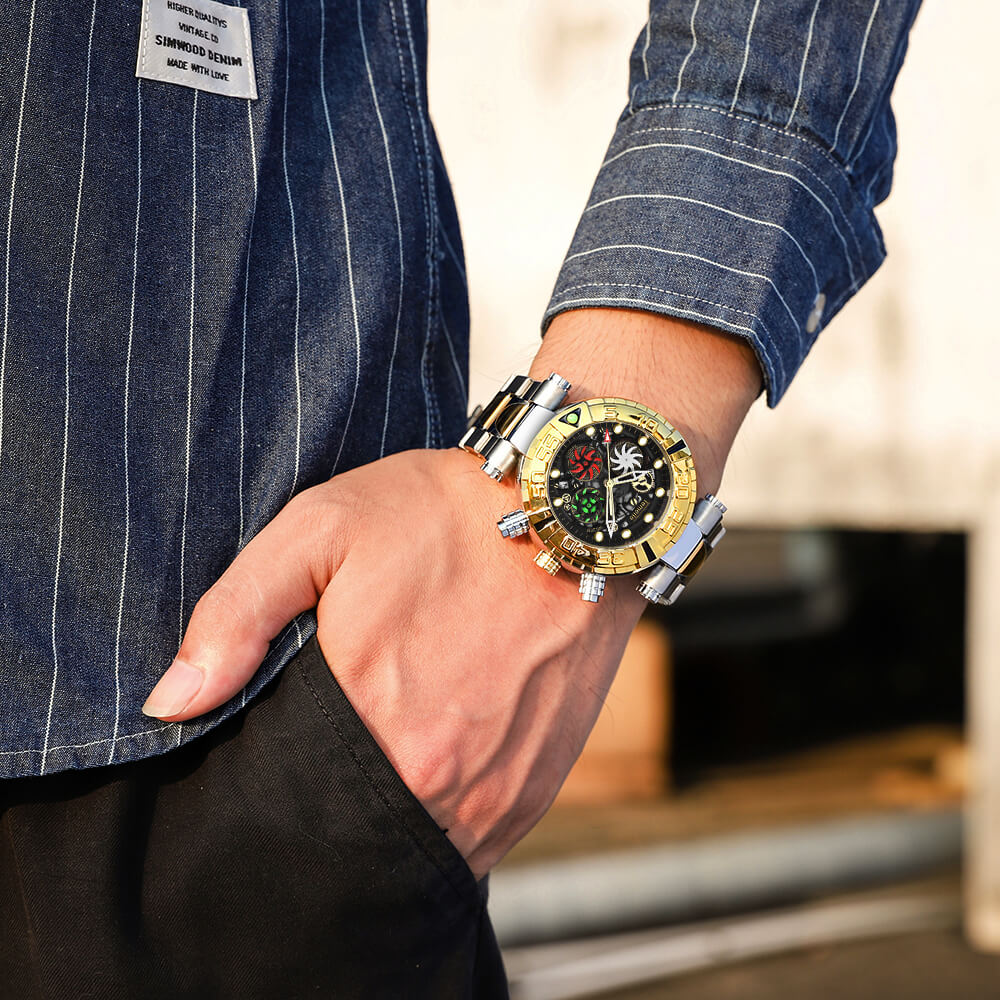 Gold Chronograph Waterproof Military Watch