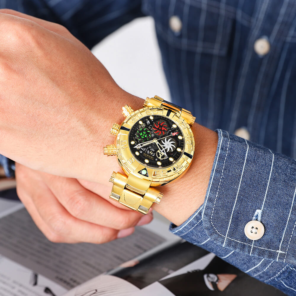 Gold Chronograph Waterproof Military Watch