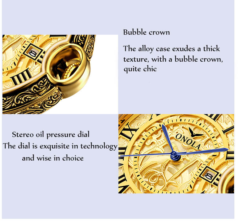 Luxury Golden Carved Business Watch