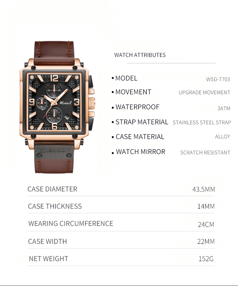 Square Large Dial Quartz Watch