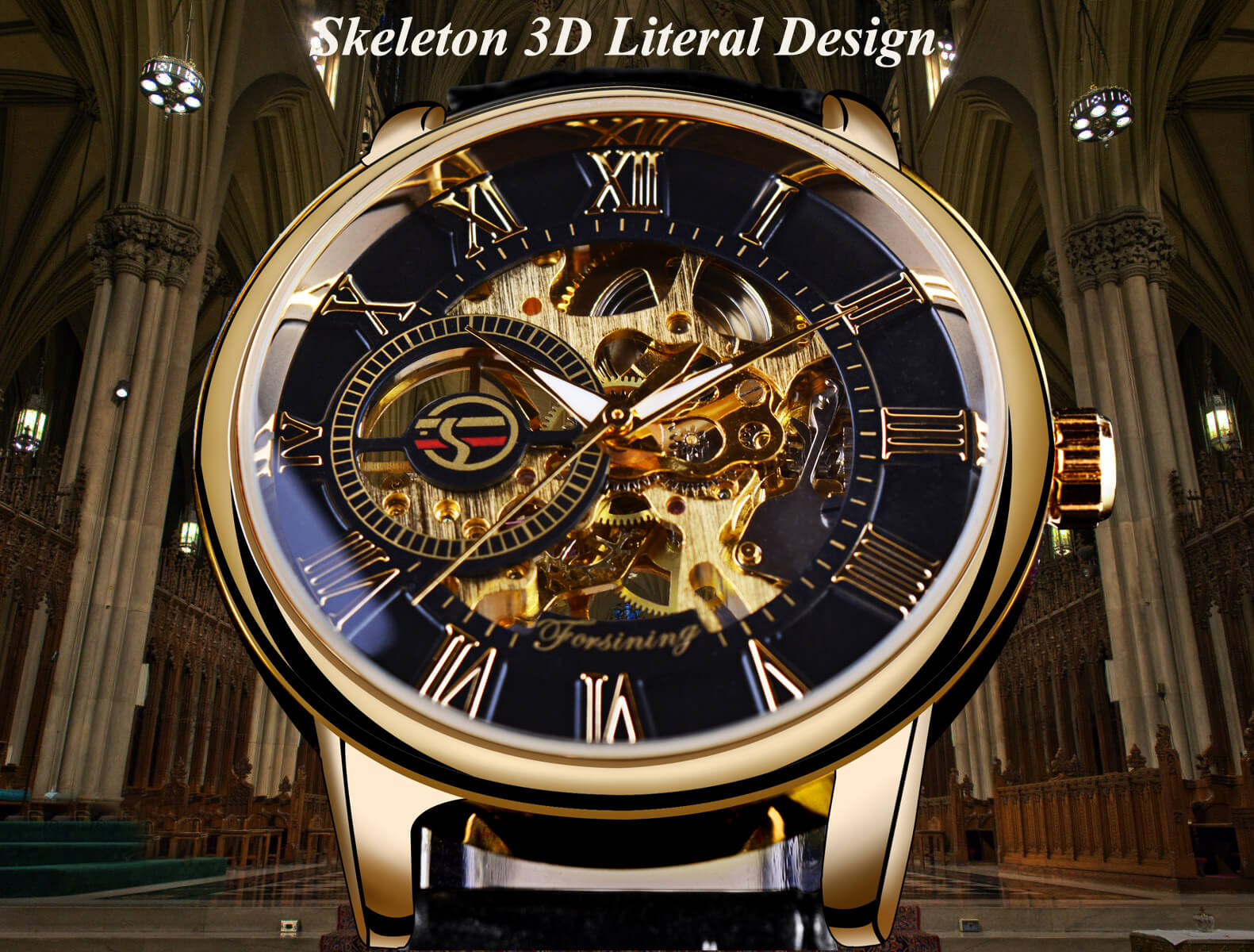 Leather Skeleton Mechanical Watch