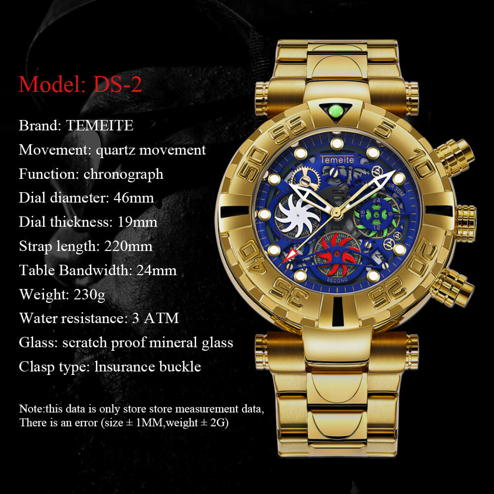 Gold Chronograph Waterproof Military Watch
