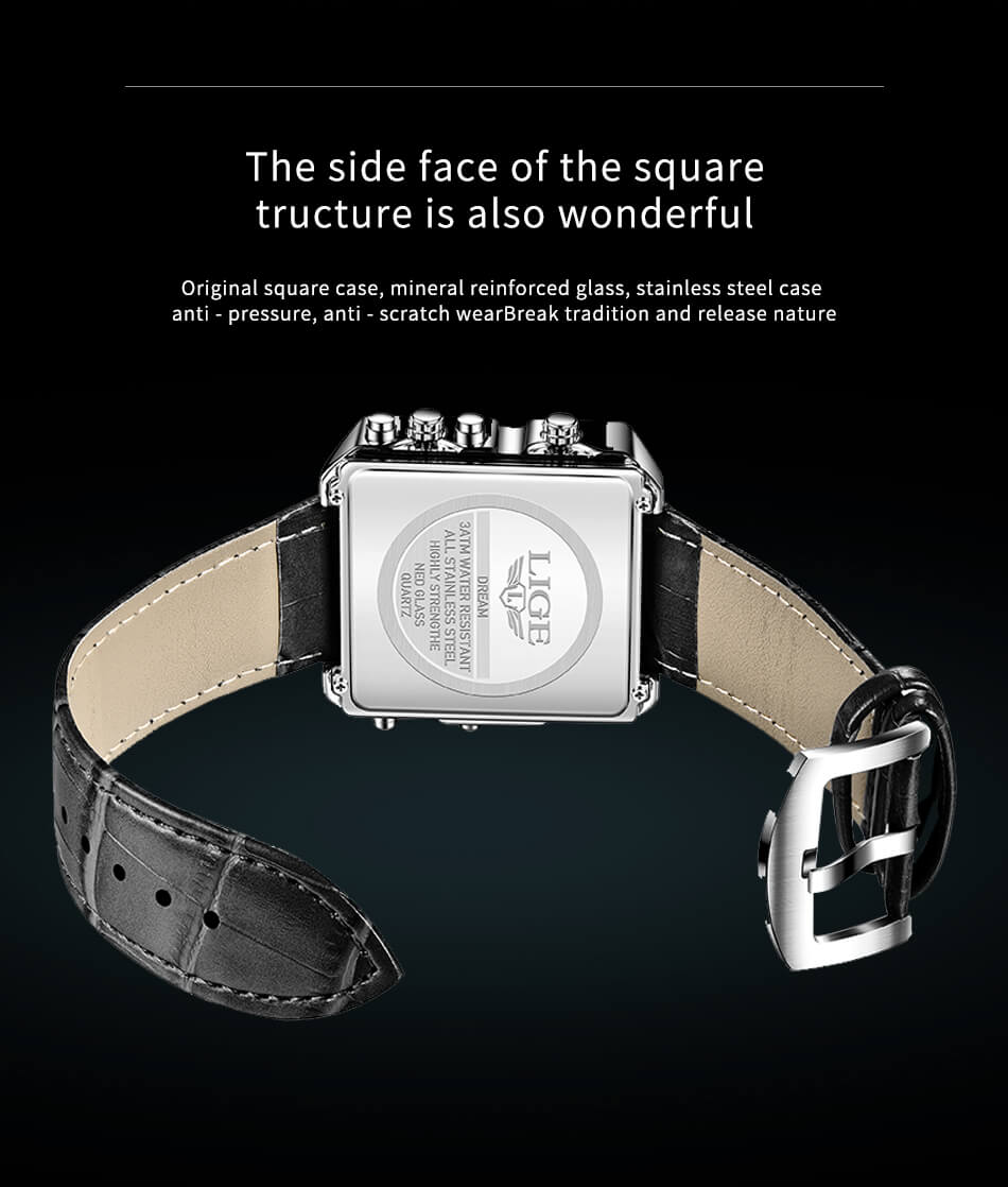Square Sports Leather Quartz Watch