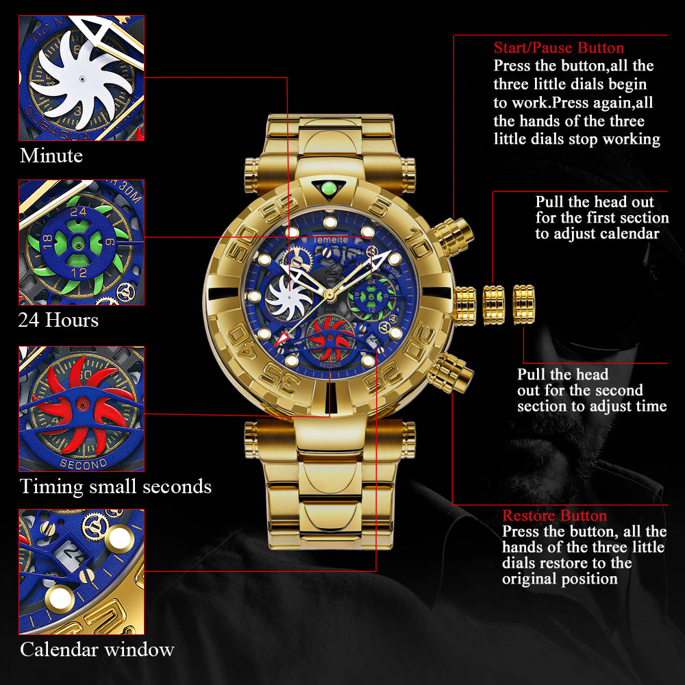 Gold Chronograph Waterproof Military Watch