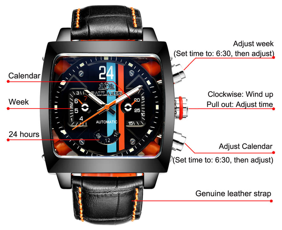 Self Wind Genuine Leather Watch