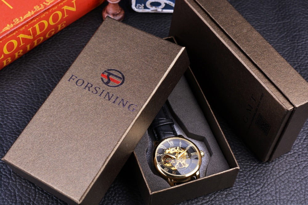 Leather Skeleton Mechanical Watch