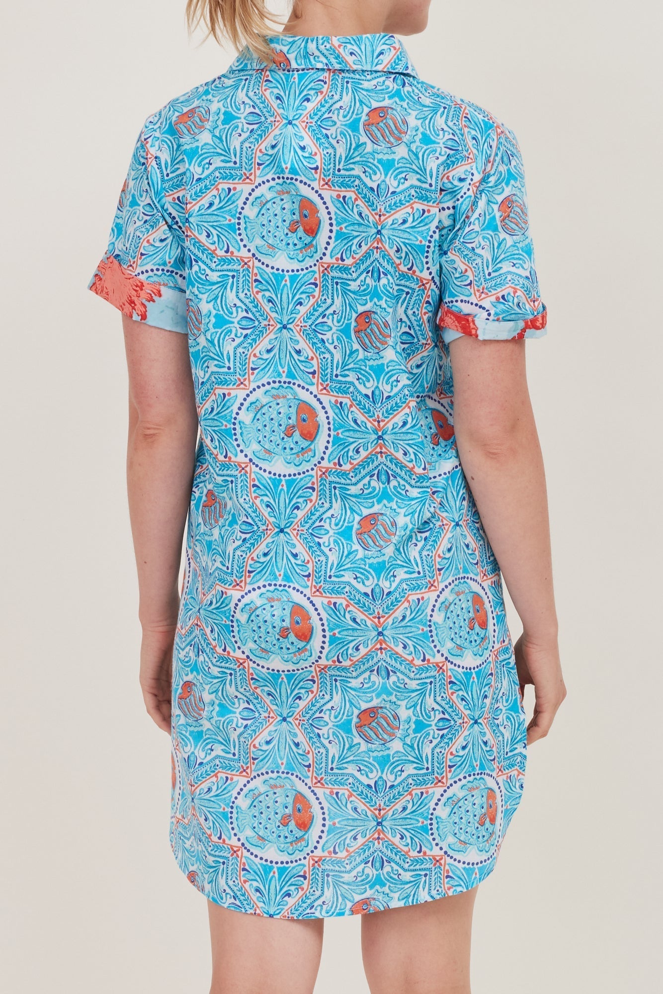 Gabriella Short Sleeve Dress Blue Vetri Fish