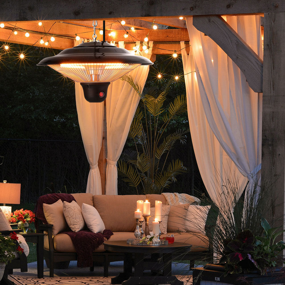 Outdoor Electric Patio Heater Hanging Ceiling w Cover Warmer Remote Control