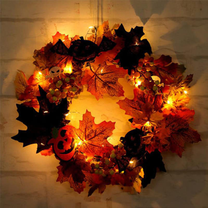 LED Light Up Maple Leaves Pumpkin Artificial Halloween Home Decor Garland