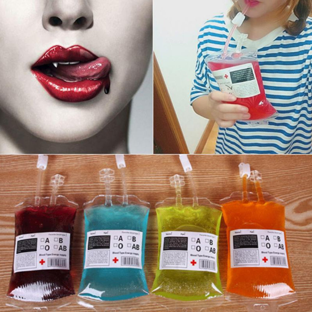 10pc 500ml Reusable Blood Energy Drink Bags Halloween Vampire Cosplay Props