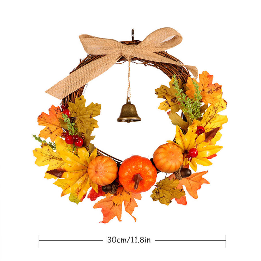 Autumn Harvest Hanging Pumpkin Garland Wreath w/Bell For Halloween Party Decor