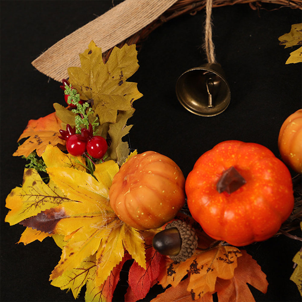 Autumn Harvest Hanging Pumpkin Garland Wreath w/Bell For Halloween Party Decor