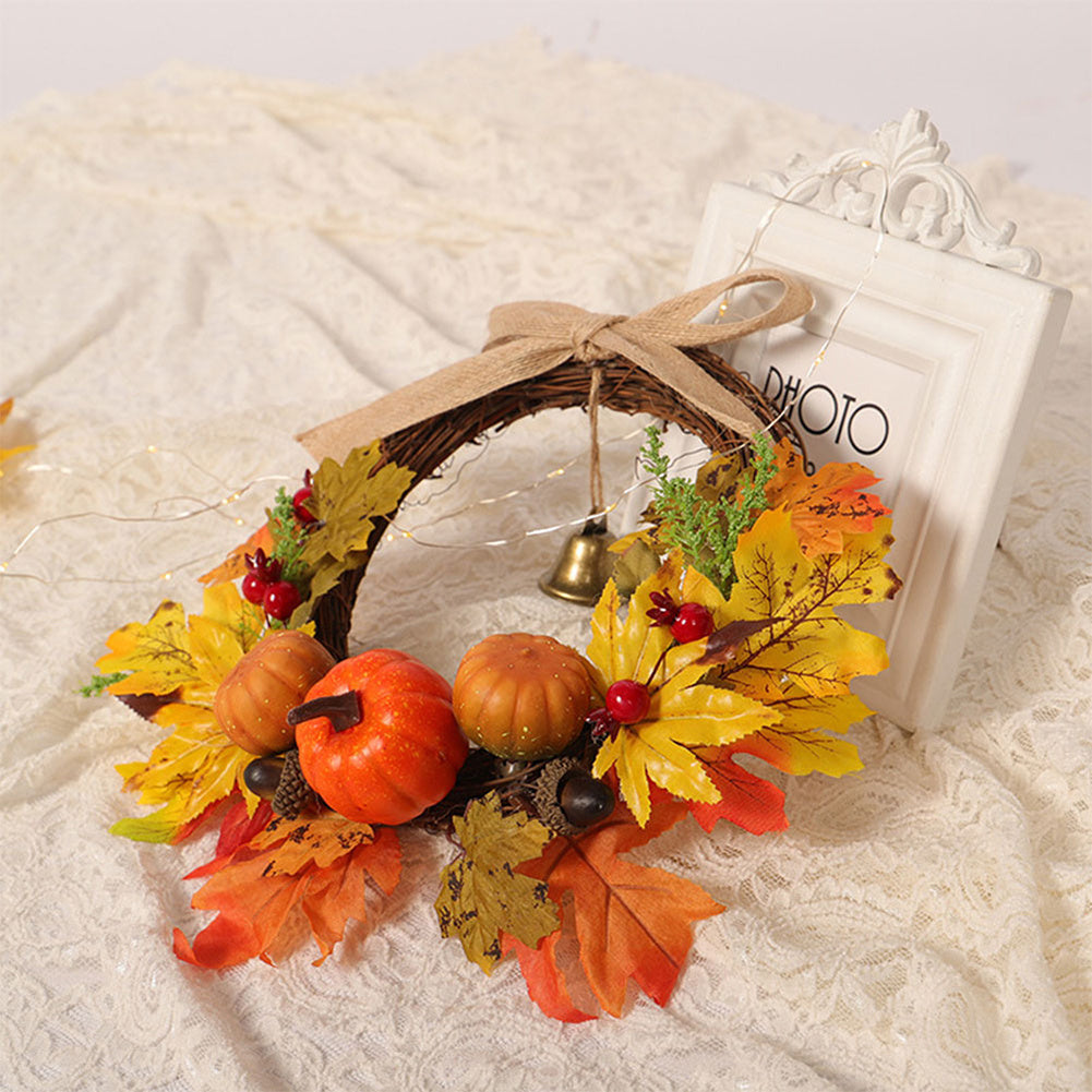 Autumn Harvest Hanging Pumpkin Garland Wreath w/Bell For Halloween Party Decor