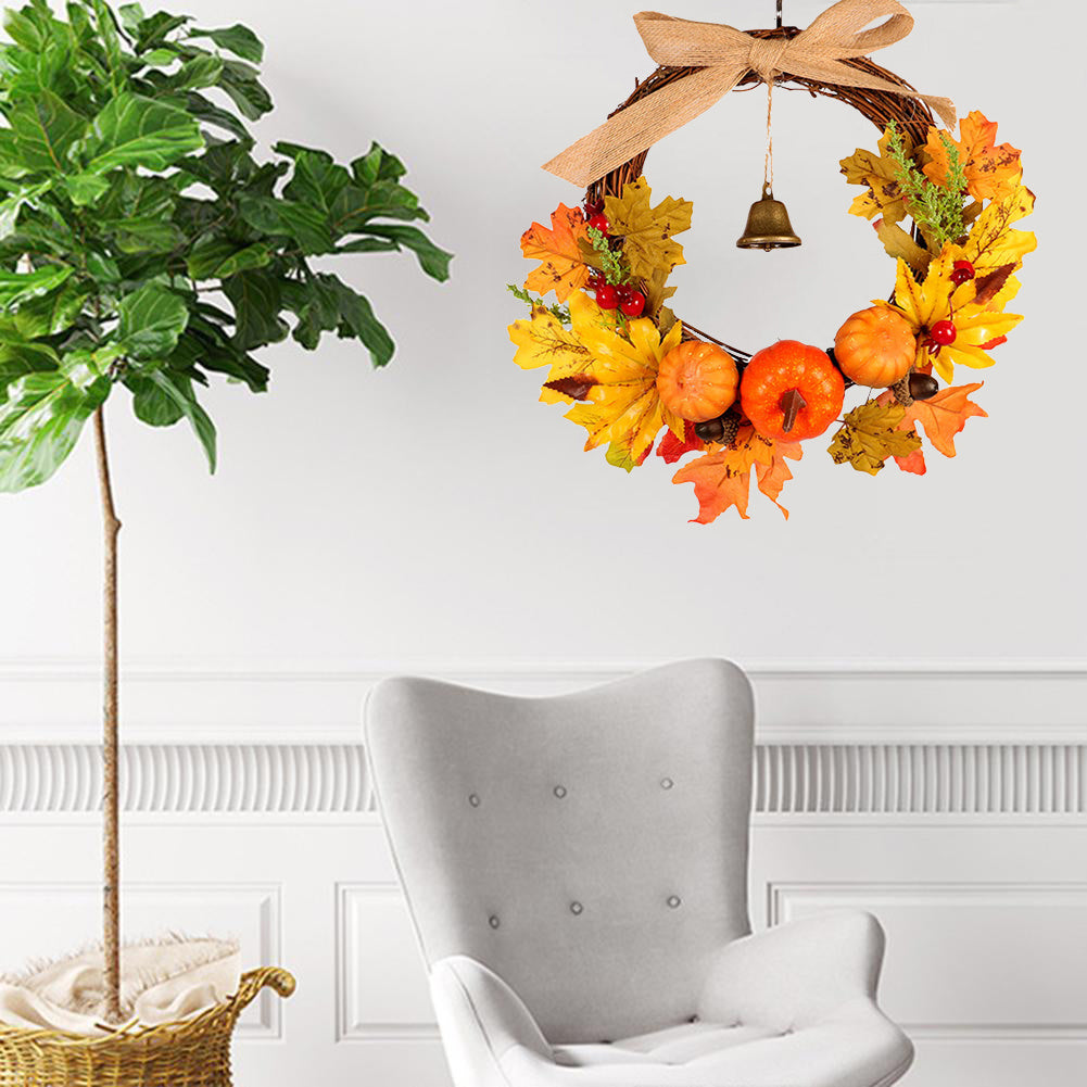 Autumn Harvest Hanging Pumpkin Garland Wreath w/Bell For Halloween Party Decor