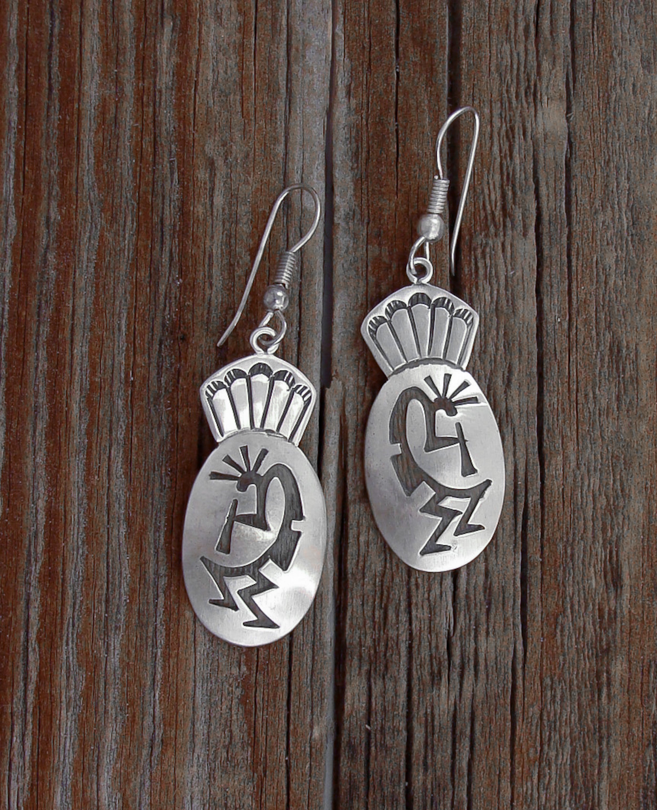 Navajo Hopi Style Silver Kokopelli Dome Dangle Earrings