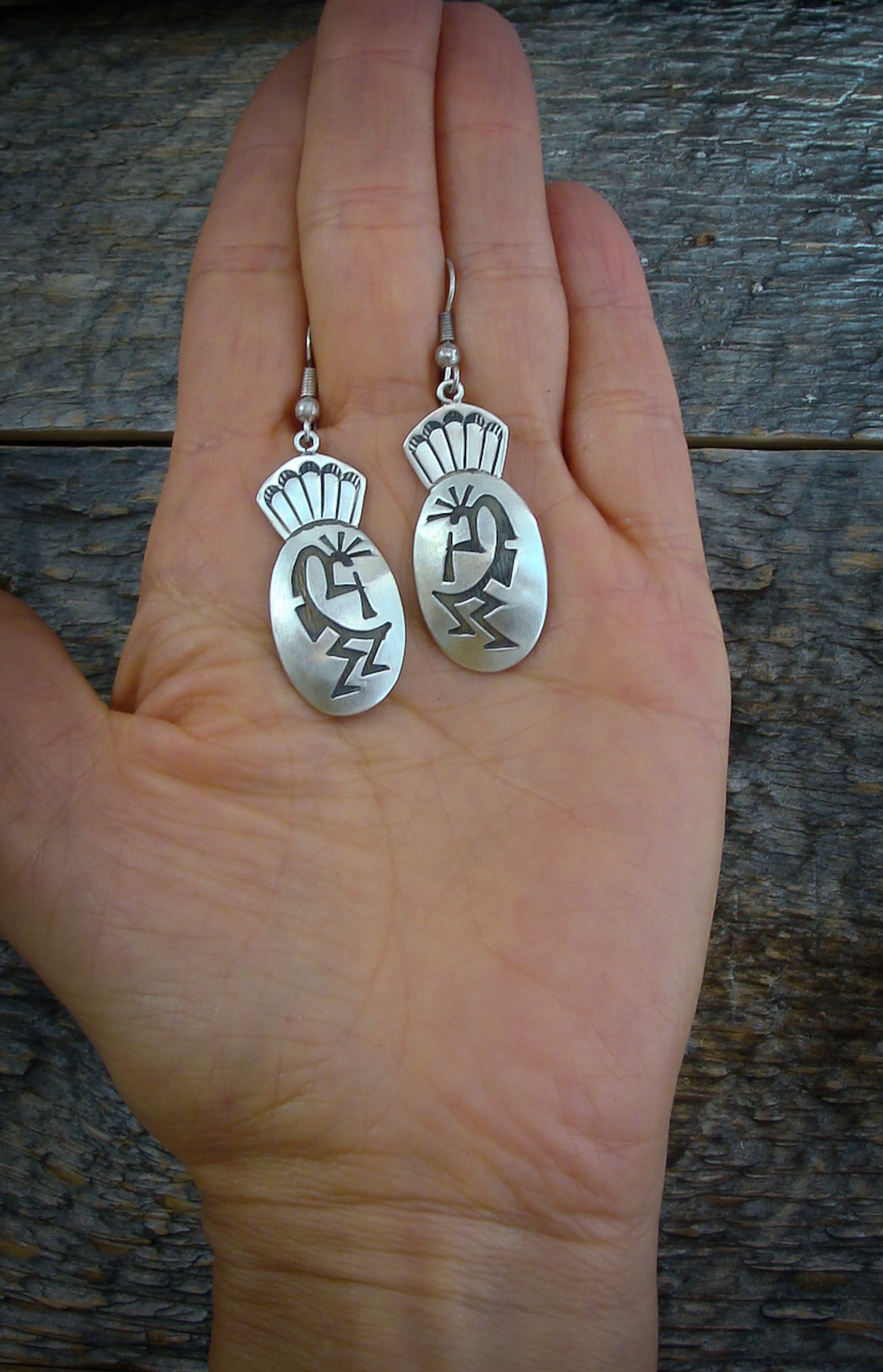 Navajo Hopi Style Silver Kokopelli Dome Dangle Earrings