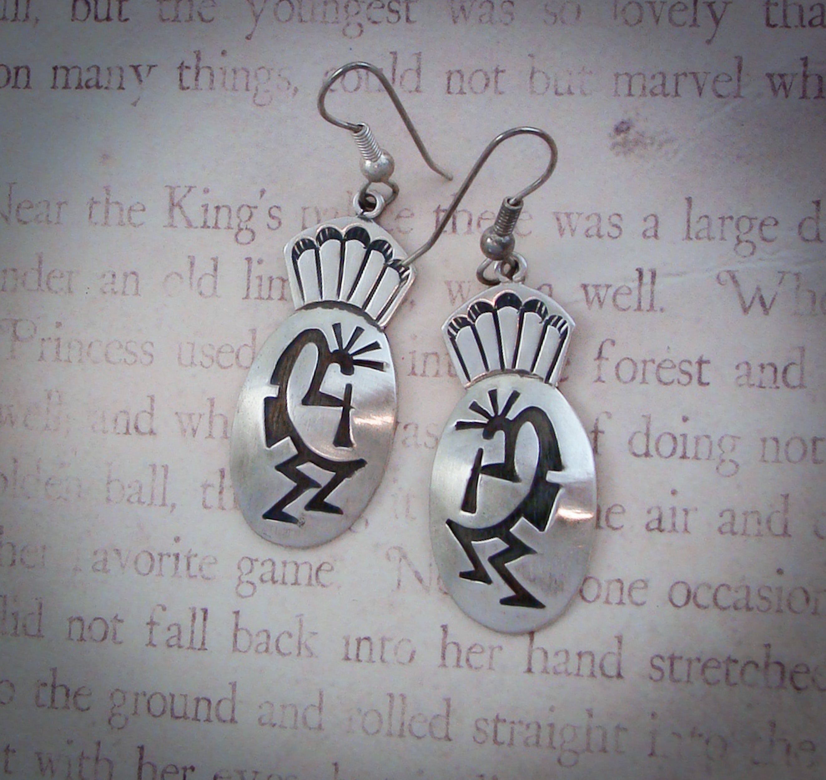 Navajo Hopi Style Silver Kokopelli Dome Dangle Earrings