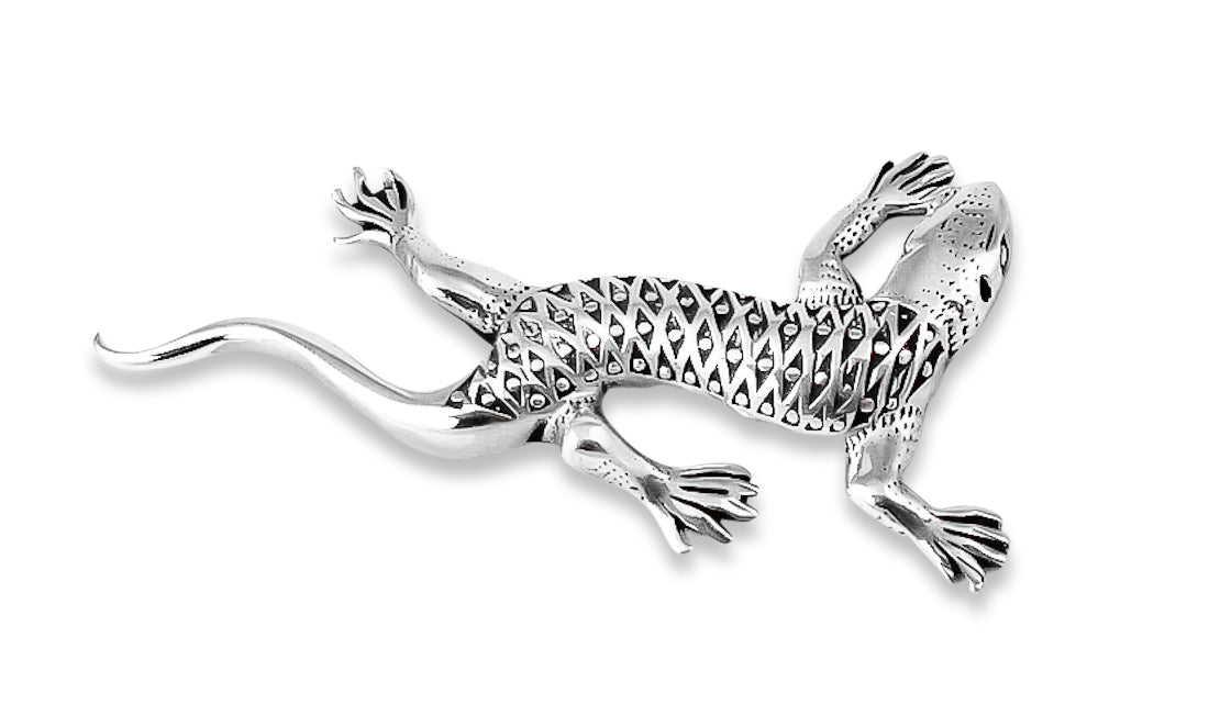 Handmade Sterling Silver 3D Gecko Pin Brooch