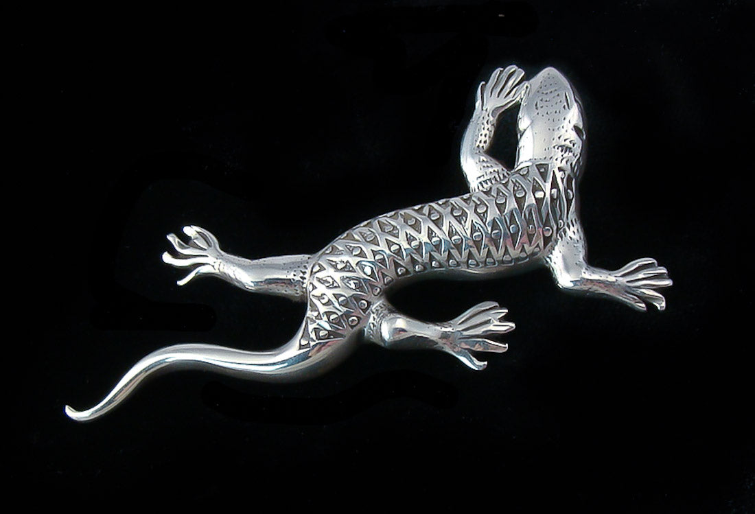 Handmade Sterling Silver 3D Gecko Pin Brooch