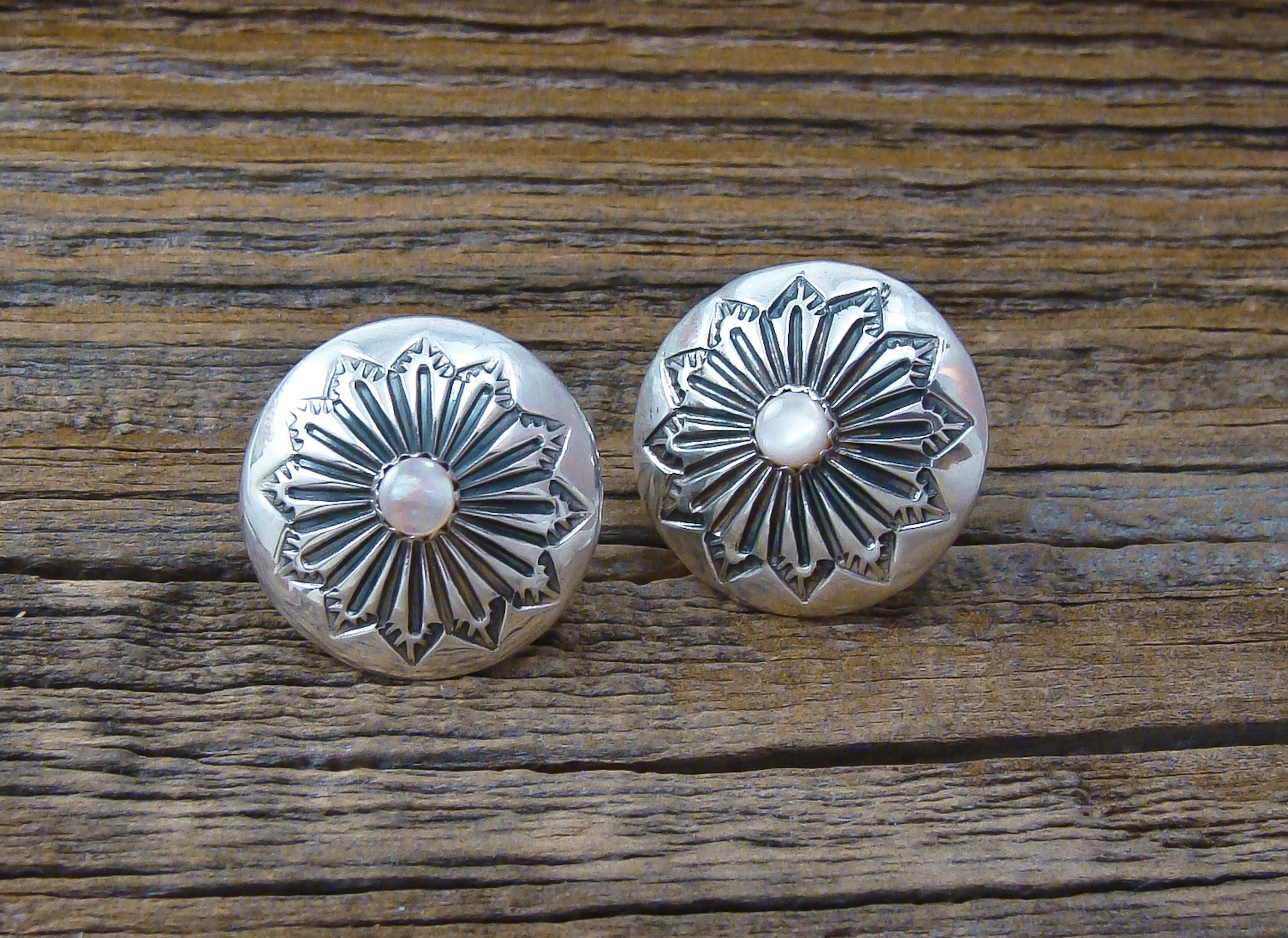 Vintage Navajo Silver Mussel Shell Post Earrings