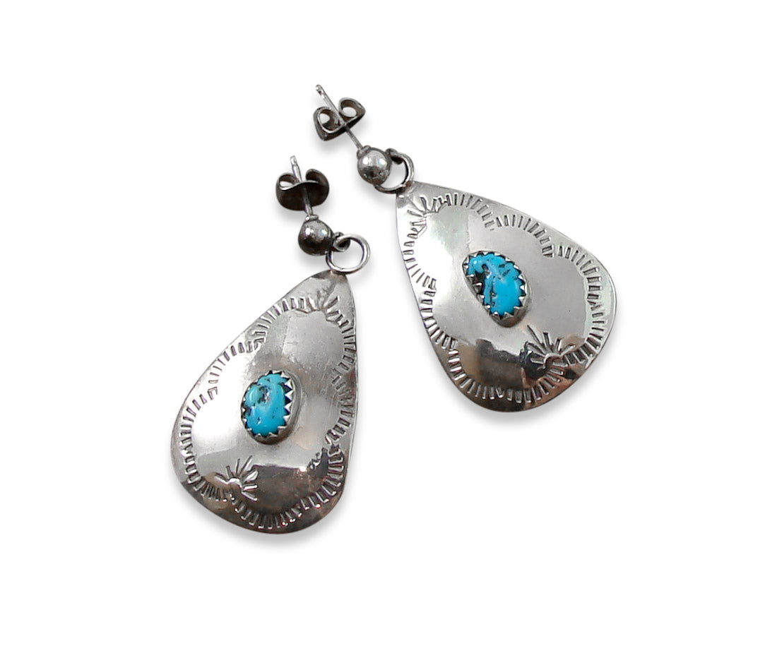 Vintage Navajo Turquoise Post Dangle Silver Earrings