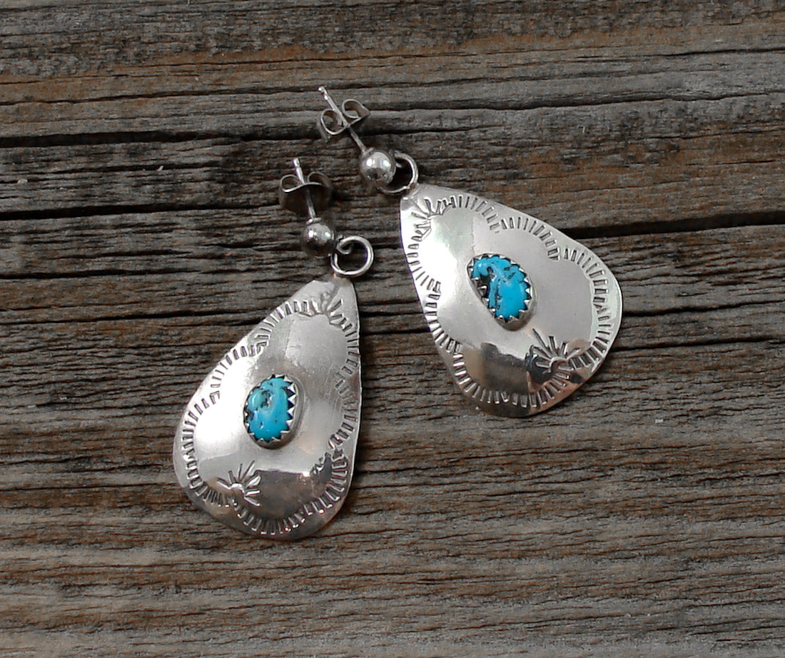 Vintage Navajo Turquoise Post Dangle Silver Earrings