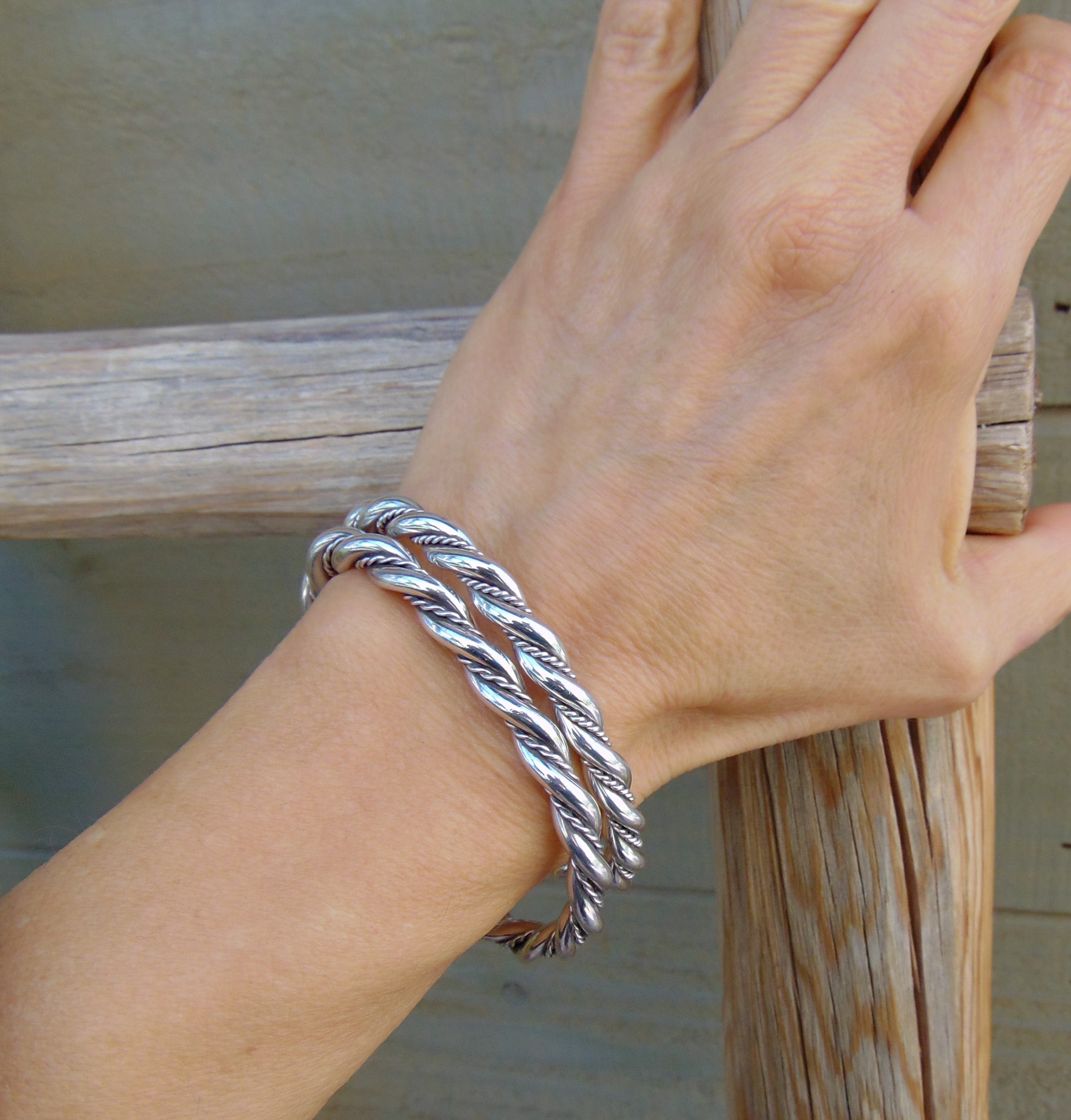 Native American Sterling Silver Heavy Gauge Rope Twist Bracelet