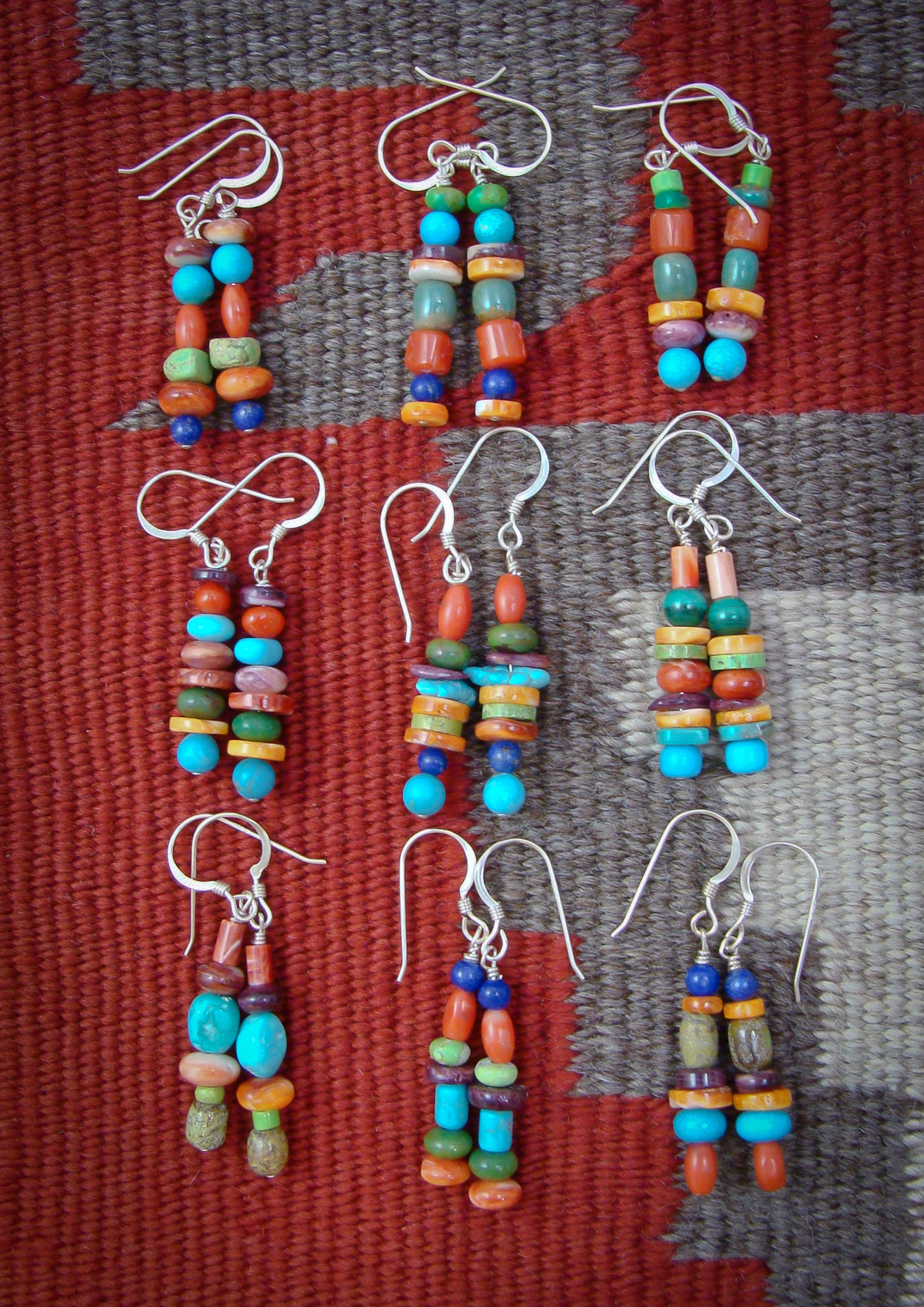 Native American Navajo Turquoise Multi Bead Dangle Earrings
