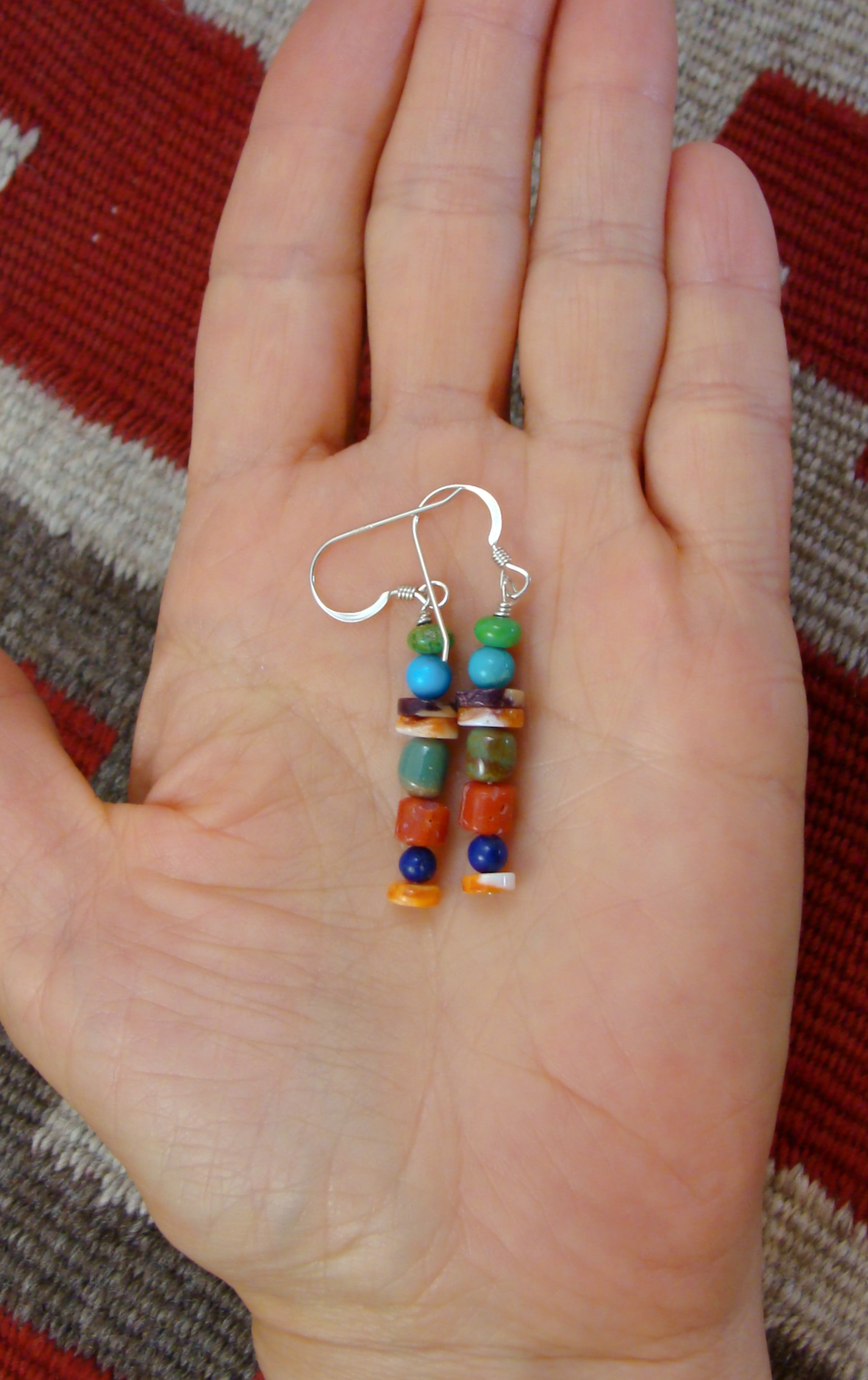 Native American Navajo Turquoise Multi Bead Dangle Earrings