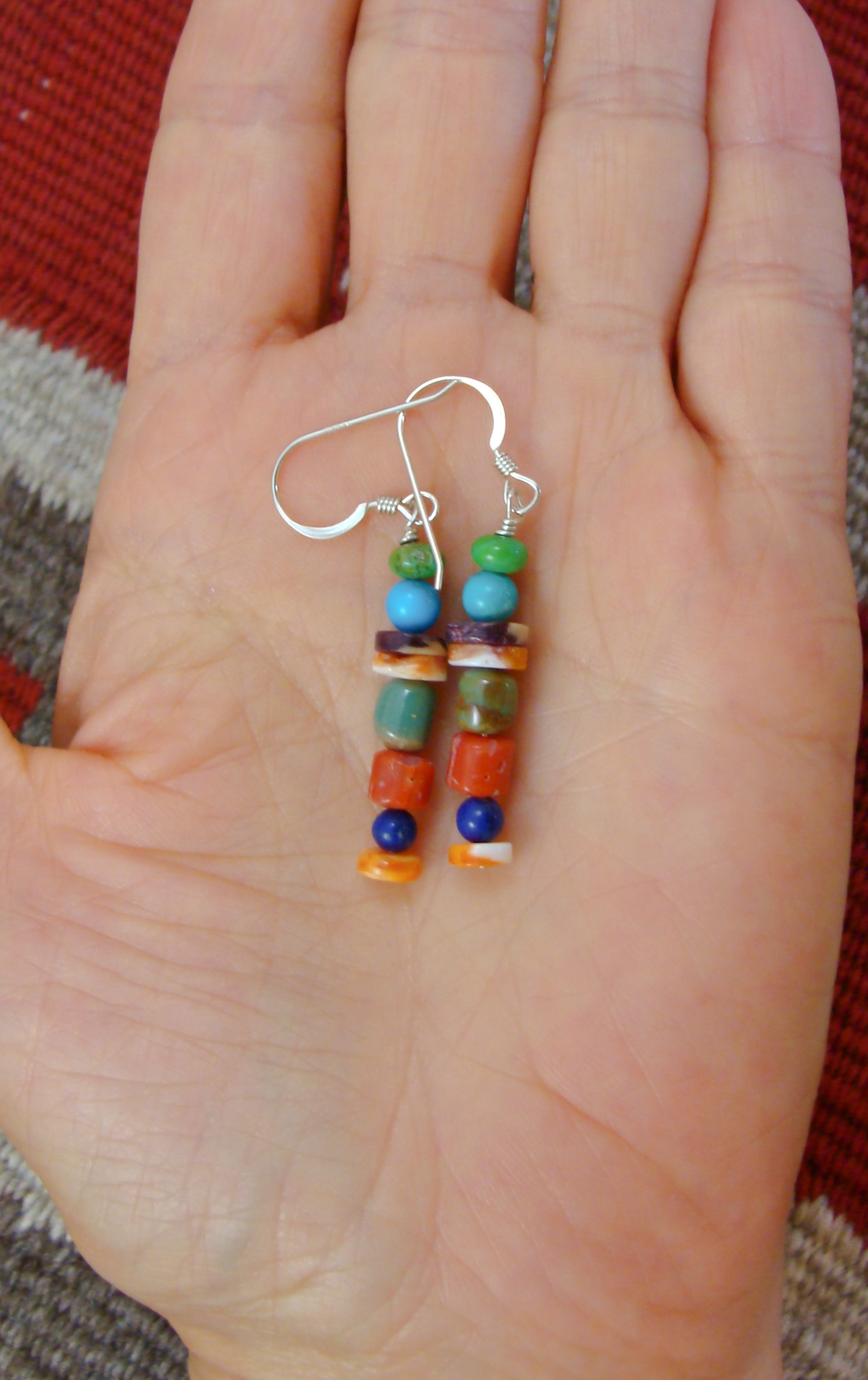 Native American Navajo Turquoise Multi Bead Dangle Earrings