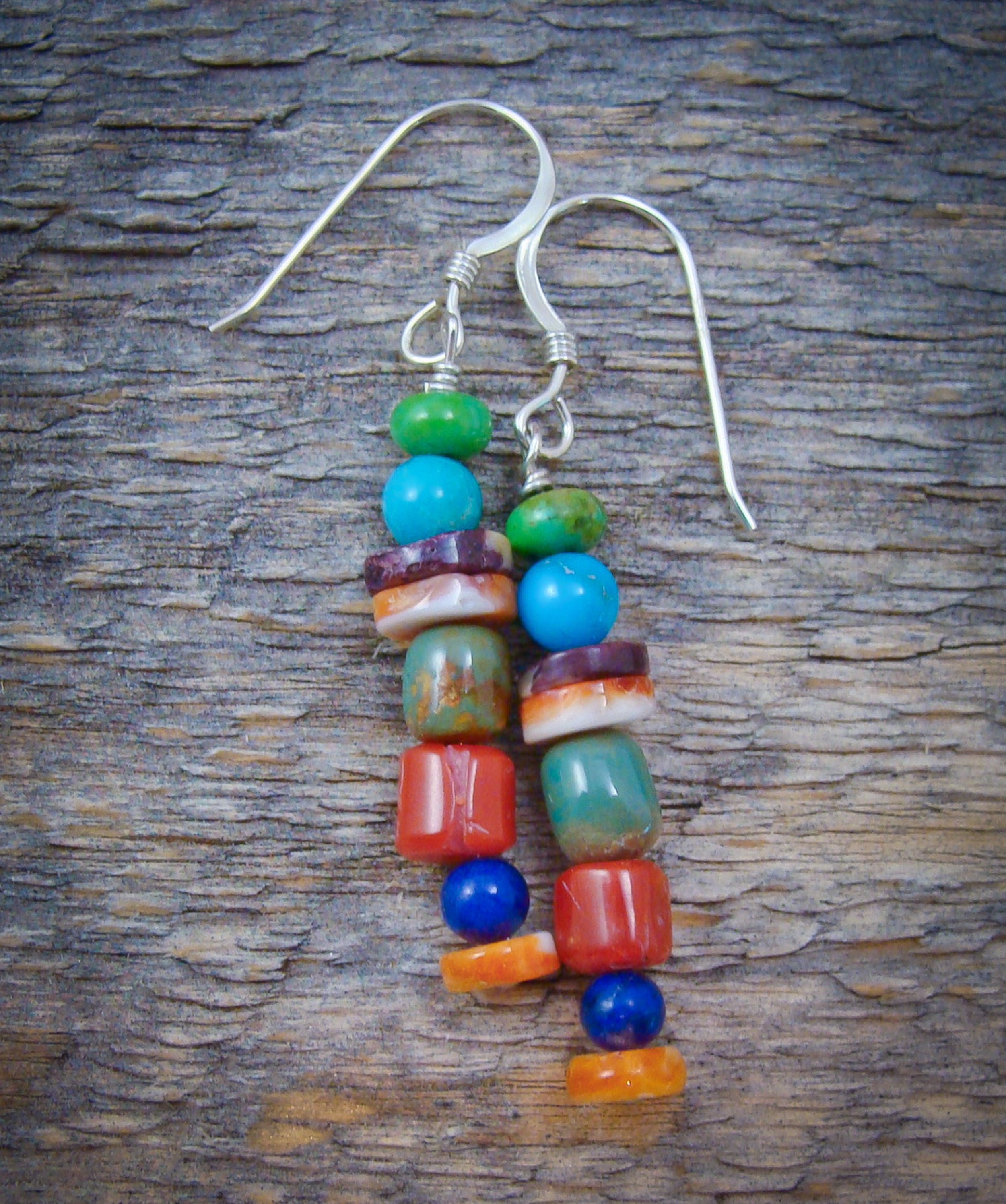 Native American Navajo Turquoise Multi Bead Dangle Earrings