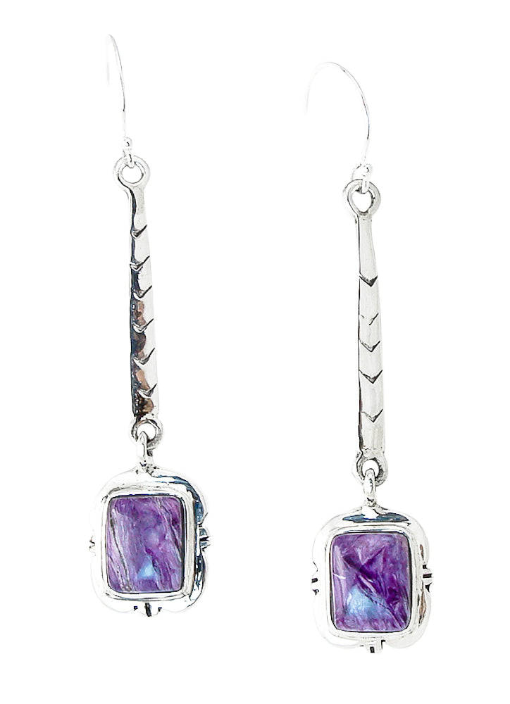 Charoite Silver Chain Dangle Earrings