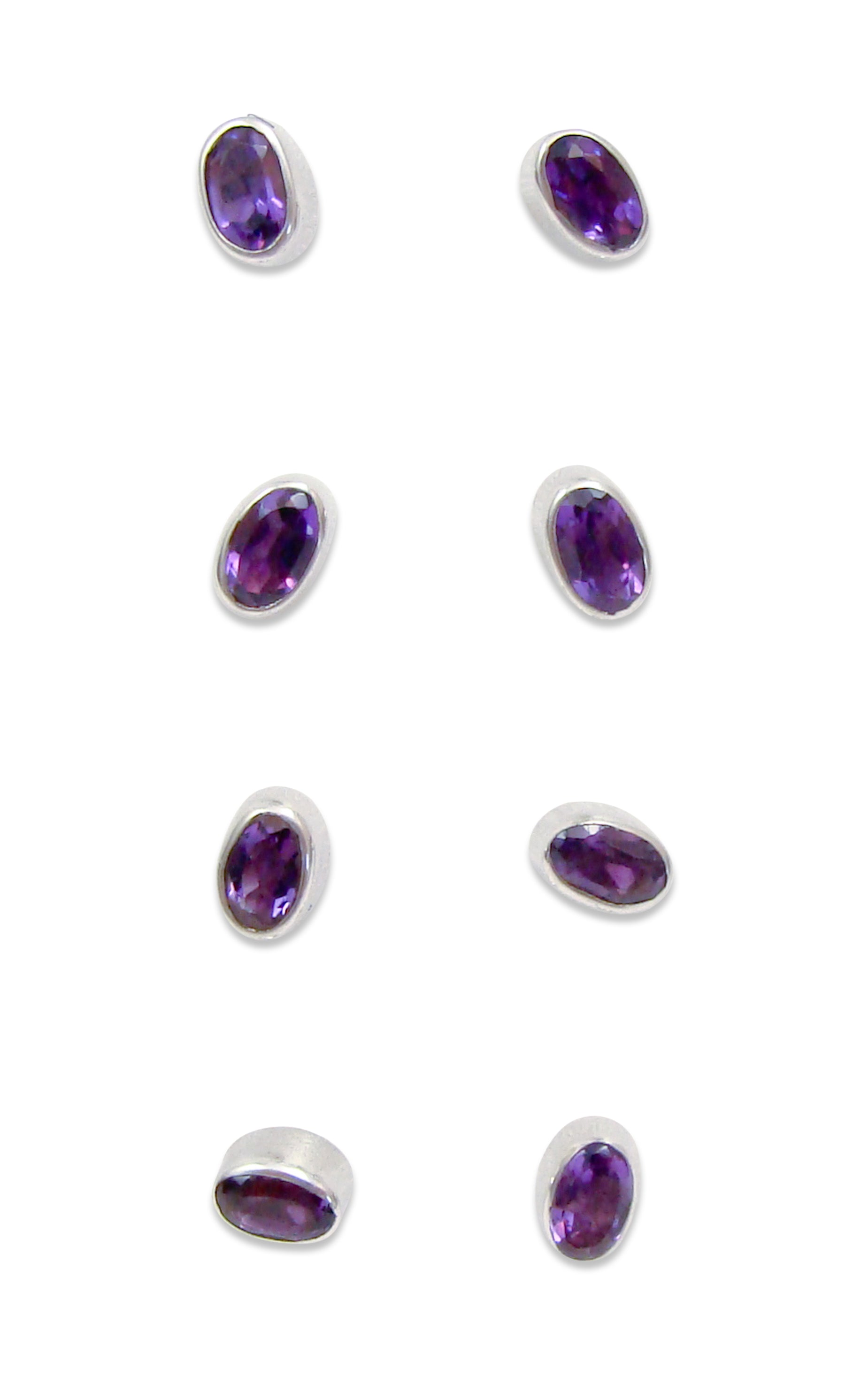 Unisex Amethyst Gemstone Silver Stud Earrings