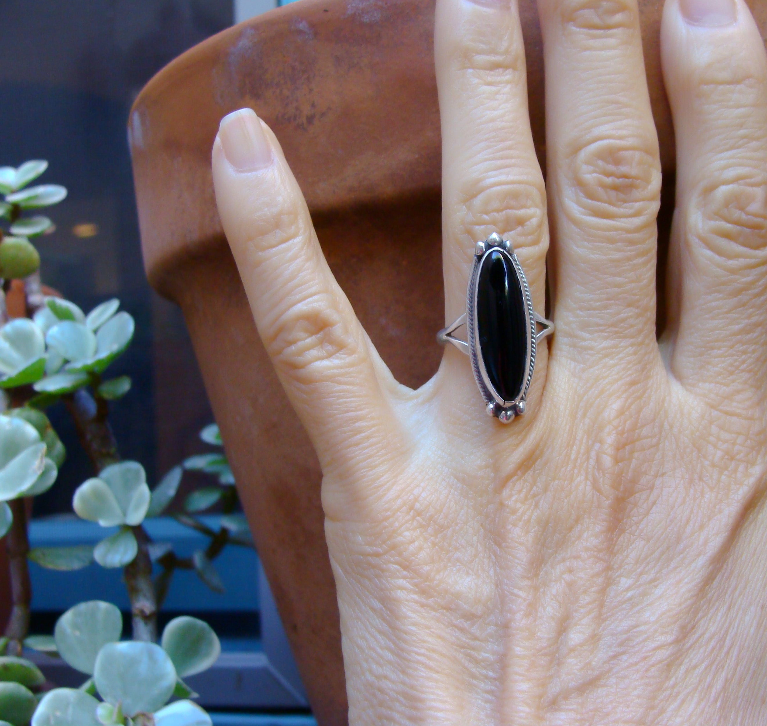 Native American Navajo Black Onyx Ring Size 5.5