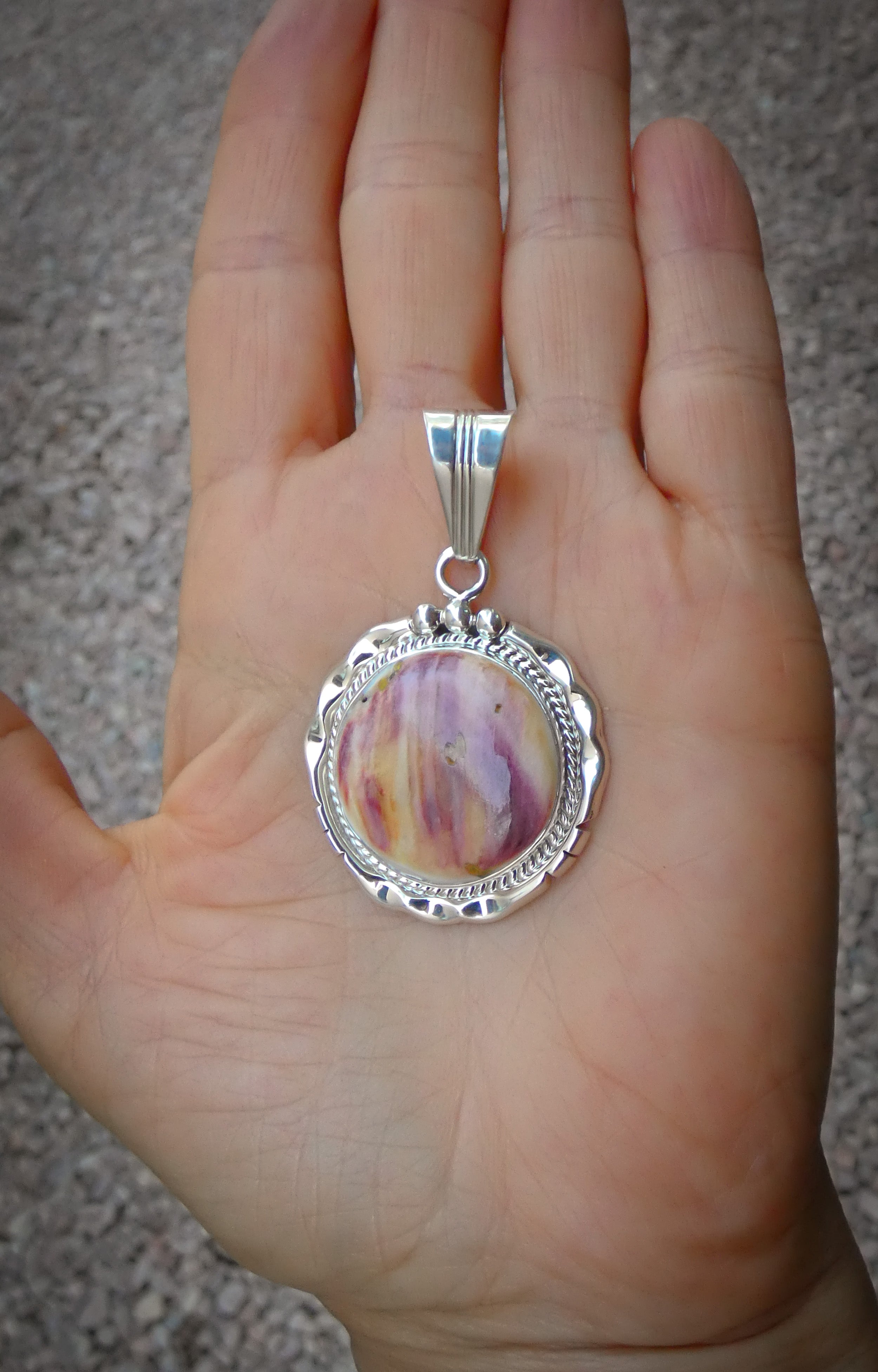 Native American Navajo Silver Purple Spiny Oyster Shell Pendant