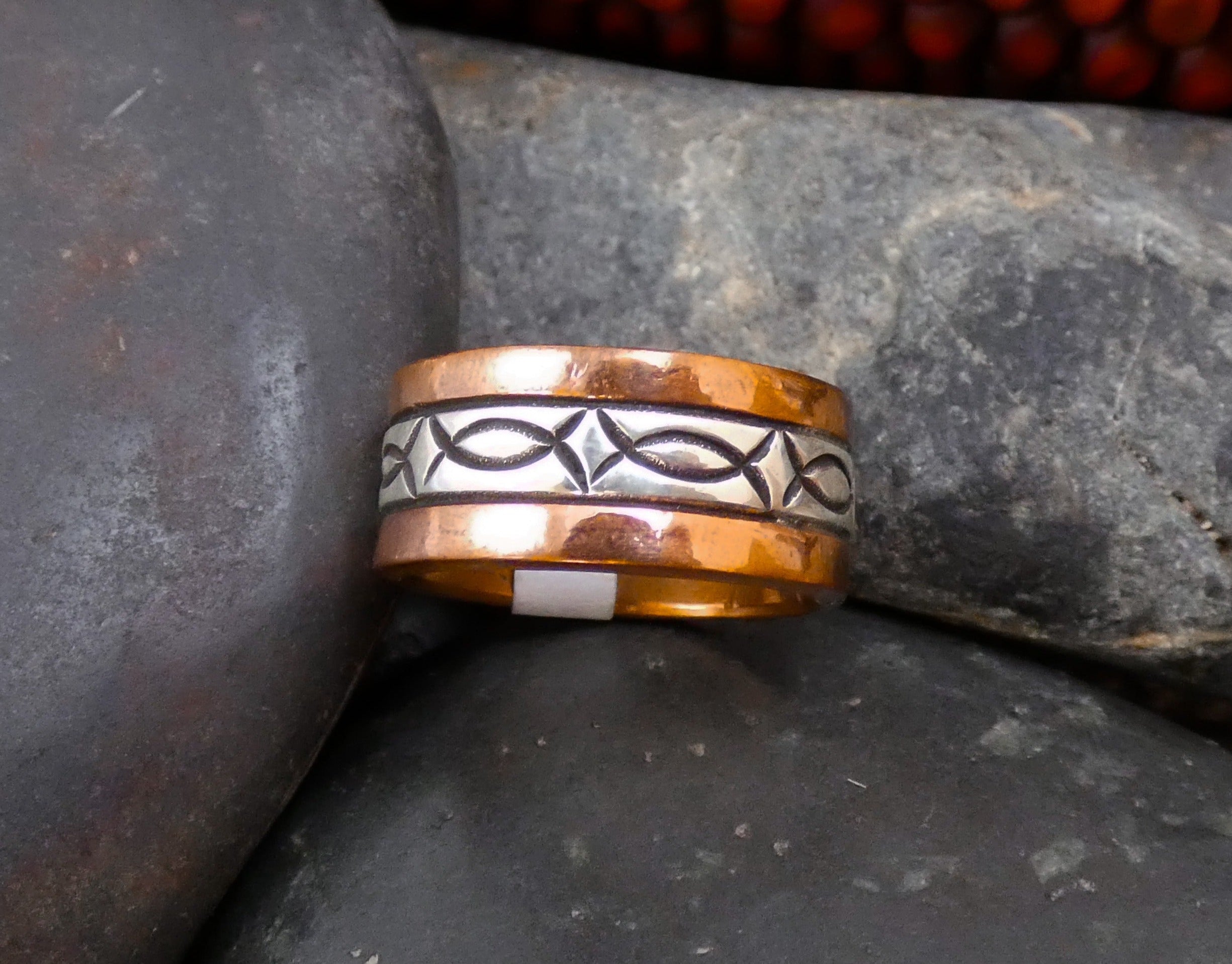 Navajo Heavy Gauge Copper Silver Band Ring Size 8