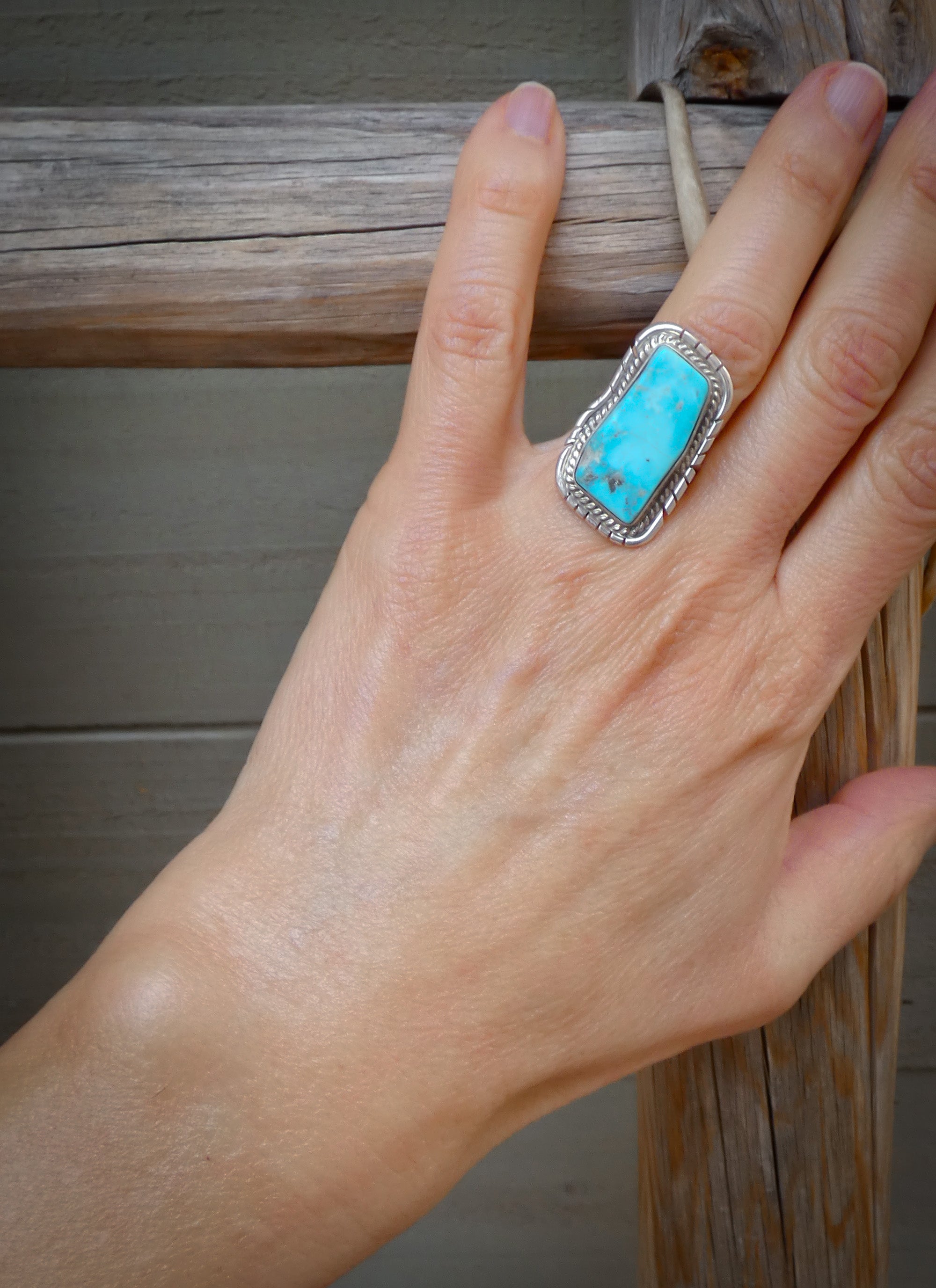 Native American Navajo Turquoise Silver Ring Size 6