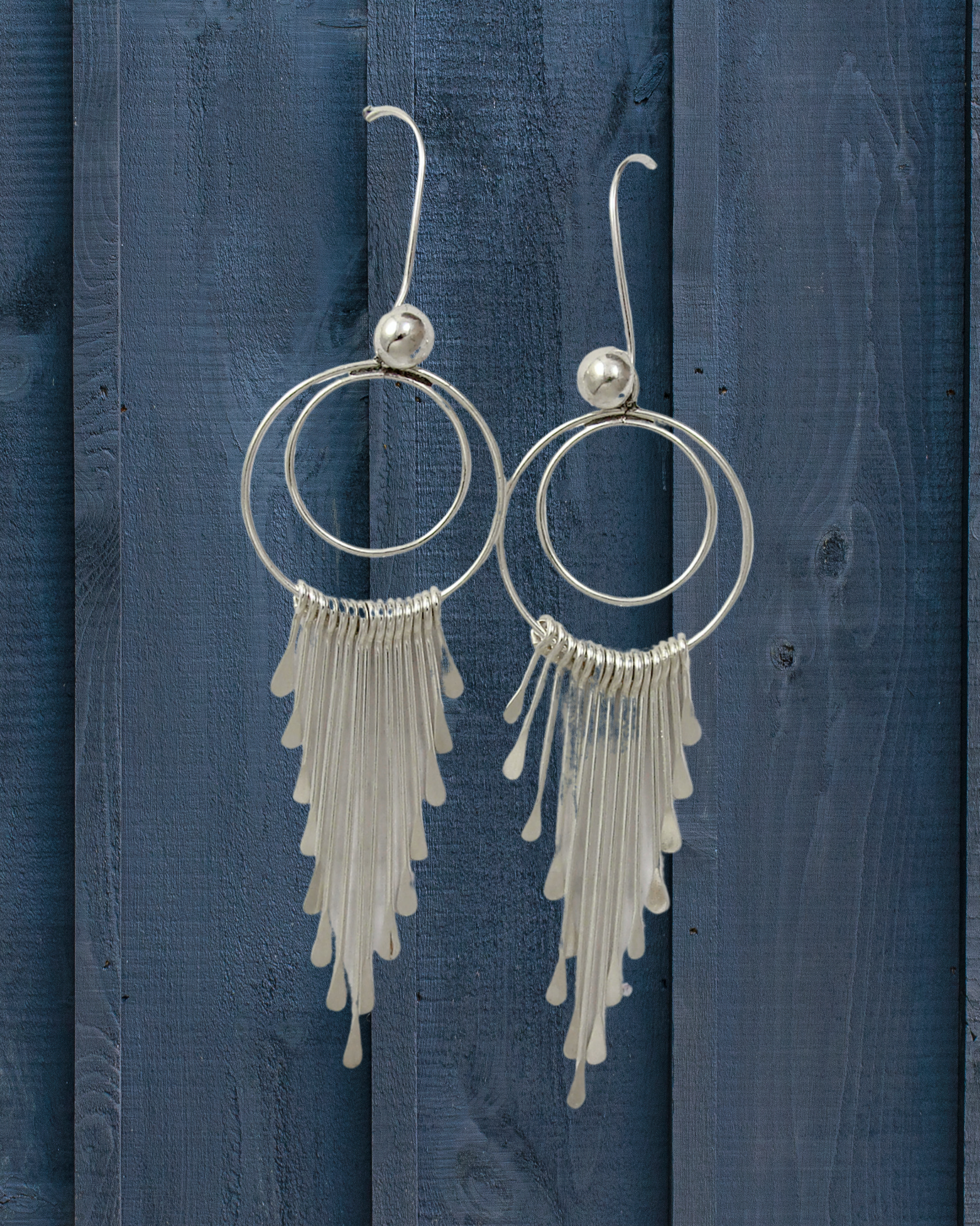 Navajo Sterling Silver Fringe Dangle Earrings, Native American