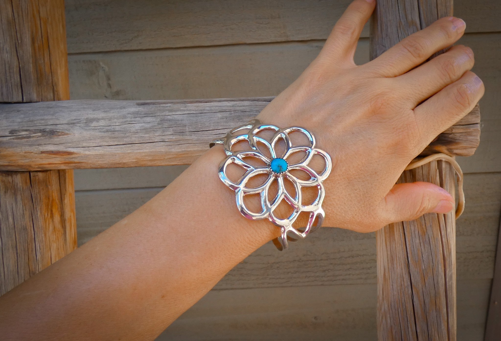 Native American Navajo Silver Turquoise Sandcast Bracelet Vintage