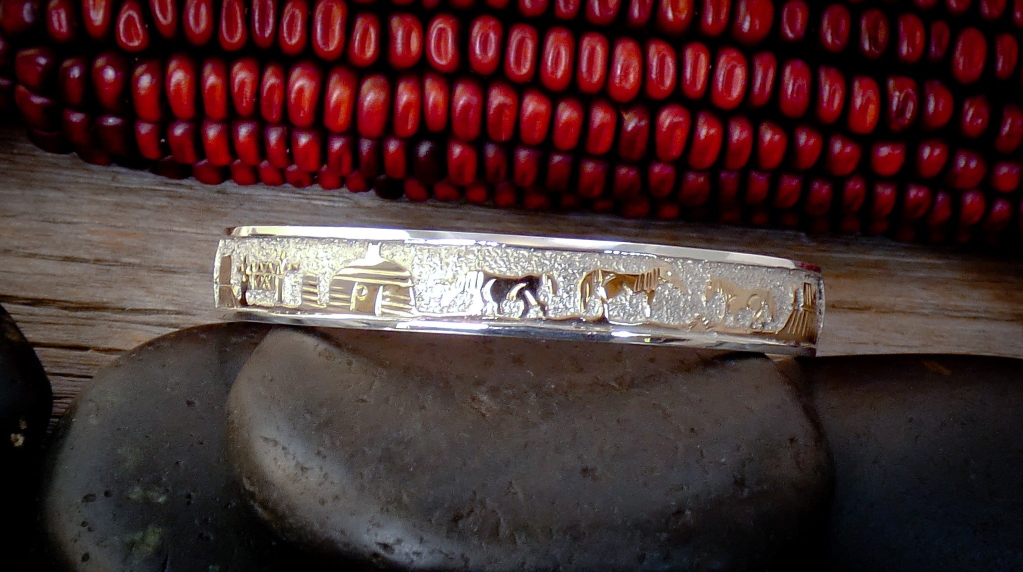 Native American Navajo 12KGF Sterling Silver Story Cuff Bracelet