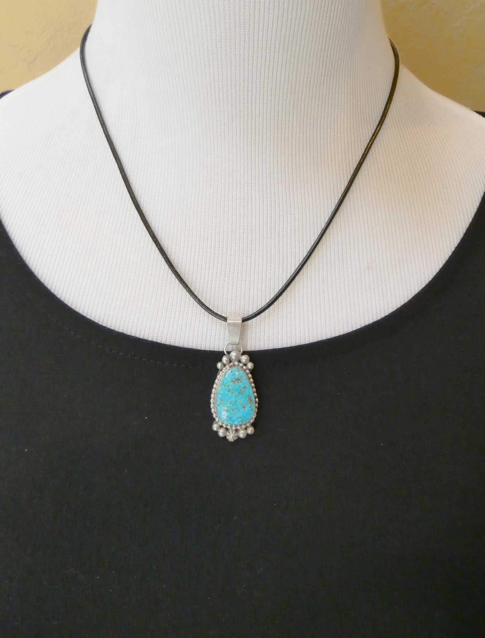 Native American Navajo Sterling Silver Kingman Turquoise Pendant By Anabelle Tom