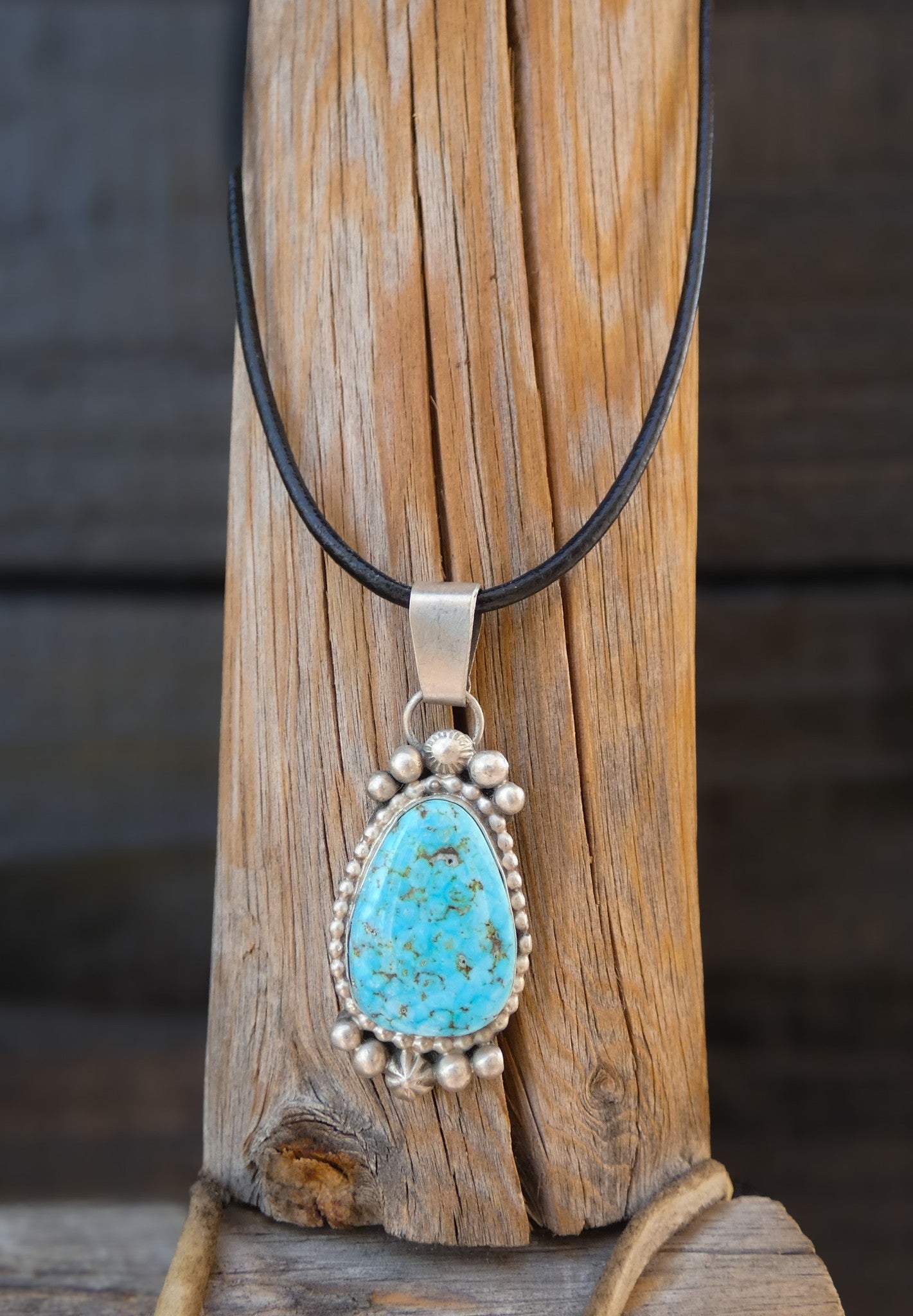 Native American Navajo Sterling Silver Kingman Turquoise Pendant By Anabelle Tom