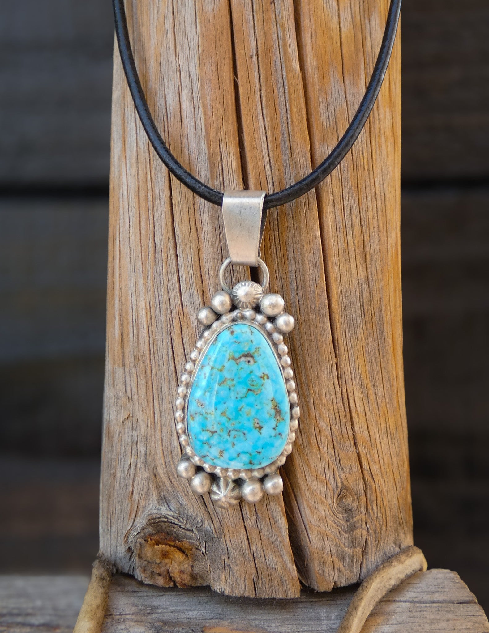 Native American Navajo Sterling Silver Kingman Turquoise Pendant By Anabelle Tom