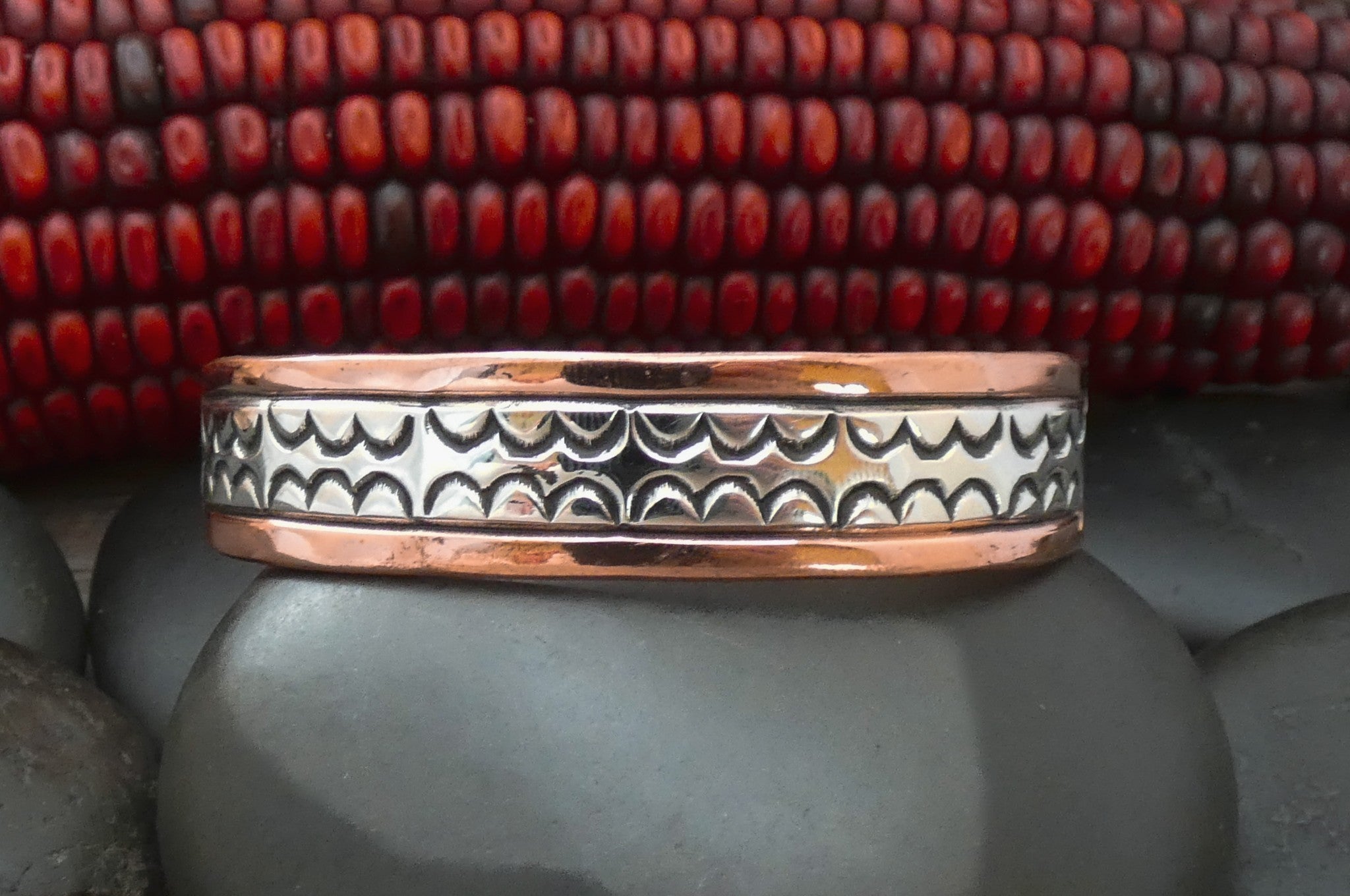 Authentic Unisex Native American Navajo Silver Copper Bracelet