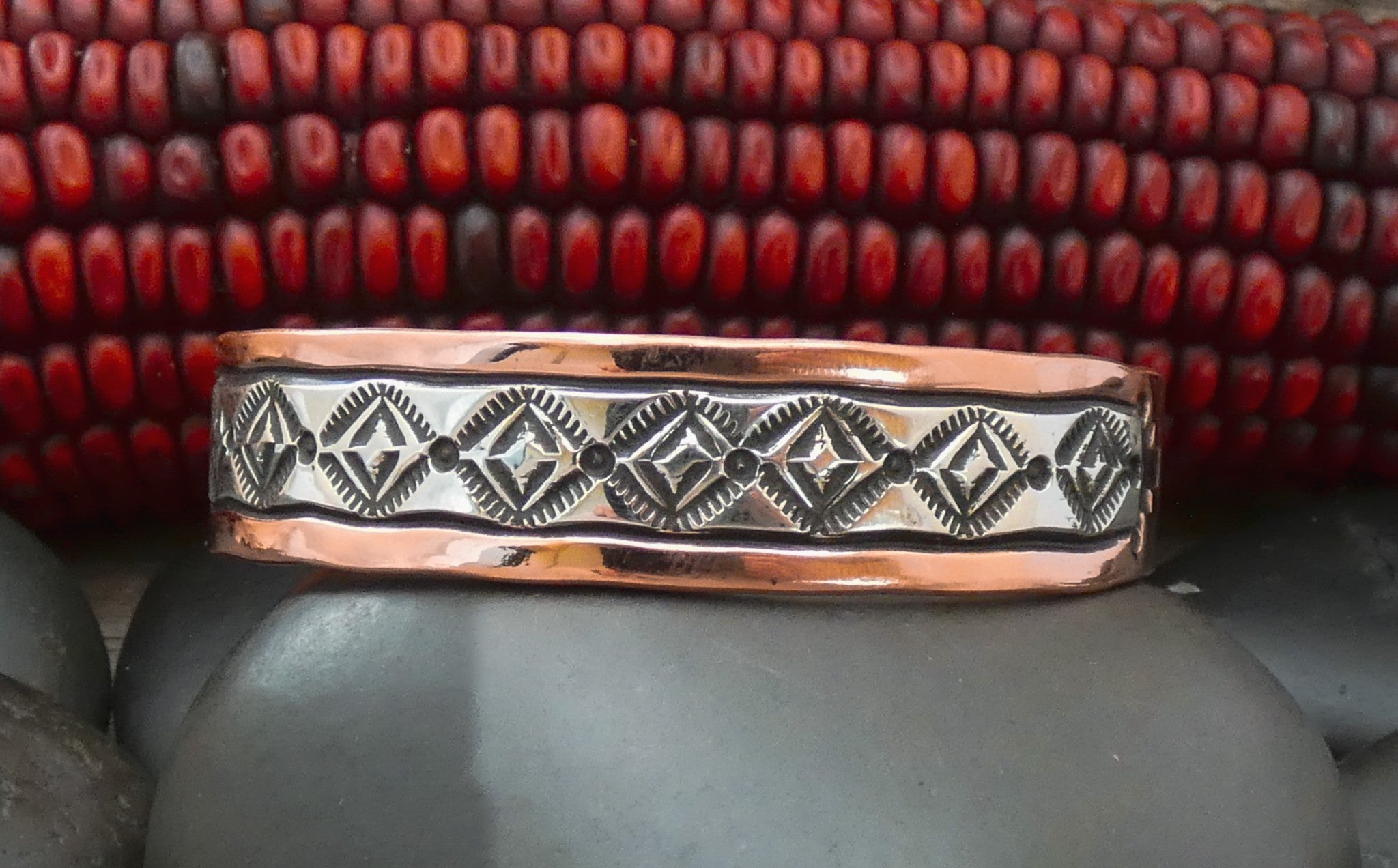 Authentic Unisex Native American Navajo Silver Copper Bracelet