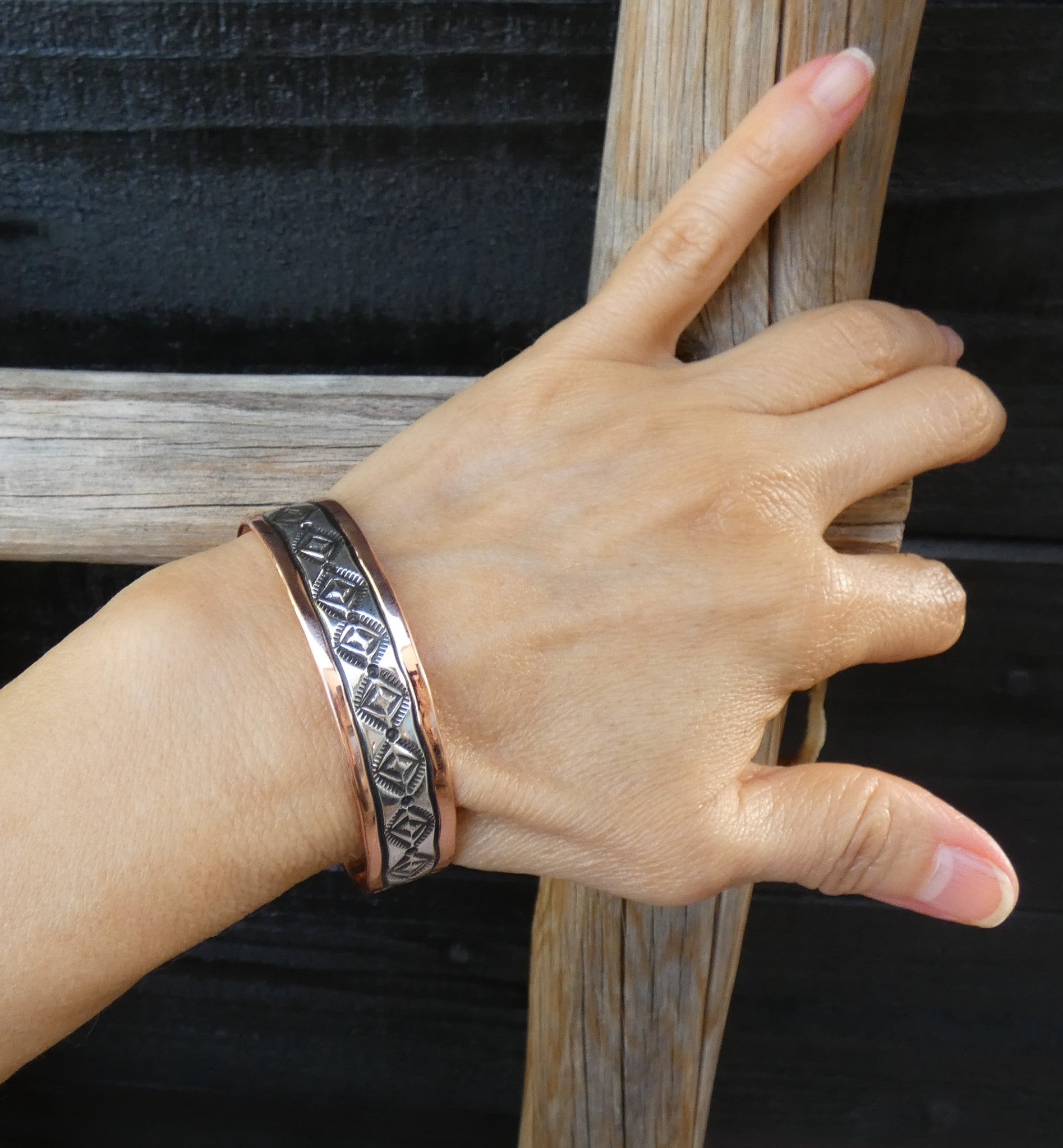 Authentic Unisex Native American Navajo Silver Copper Bracelet