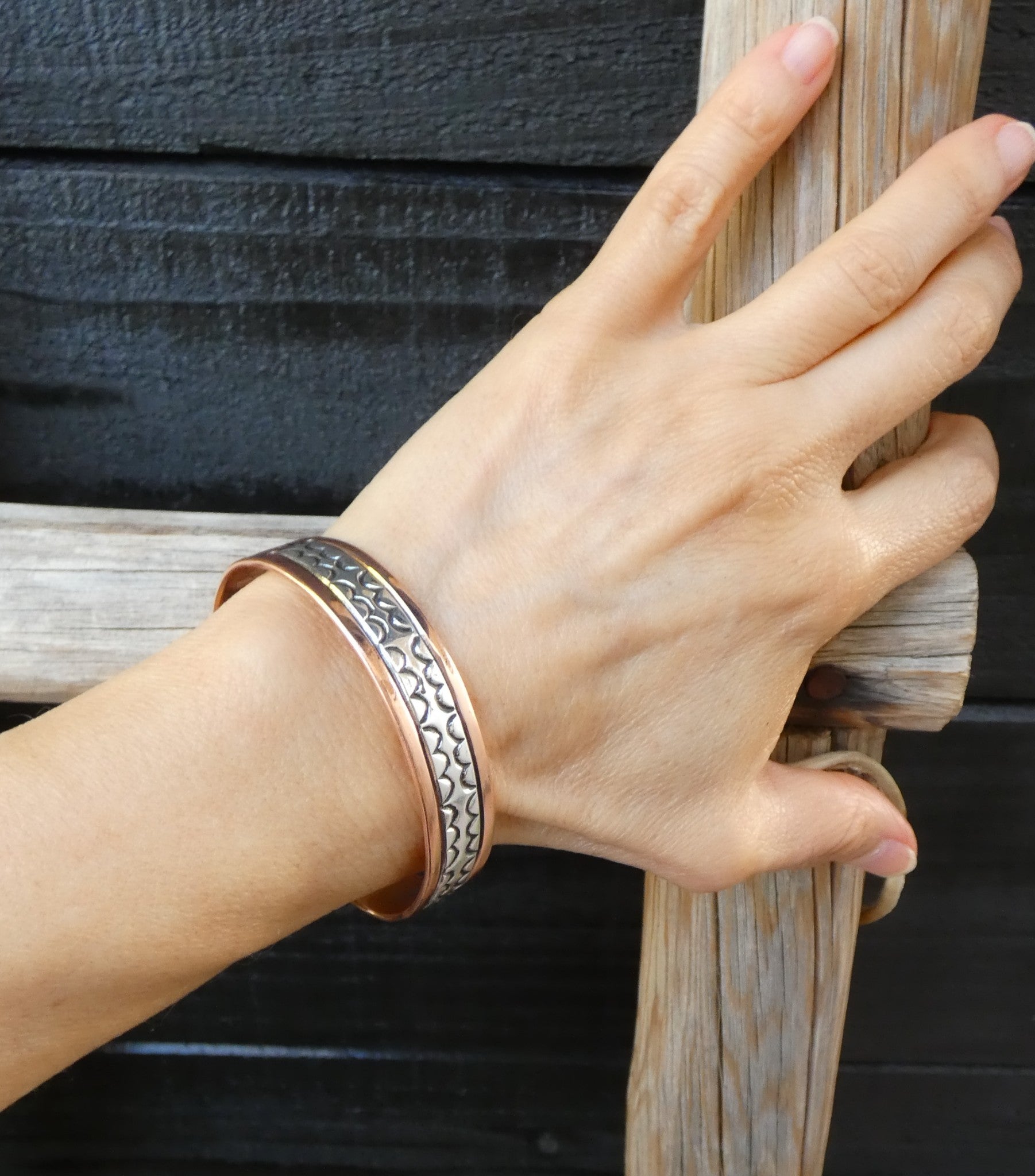 Authentic Unisex Native American Navajo Silver Copper Bracelet