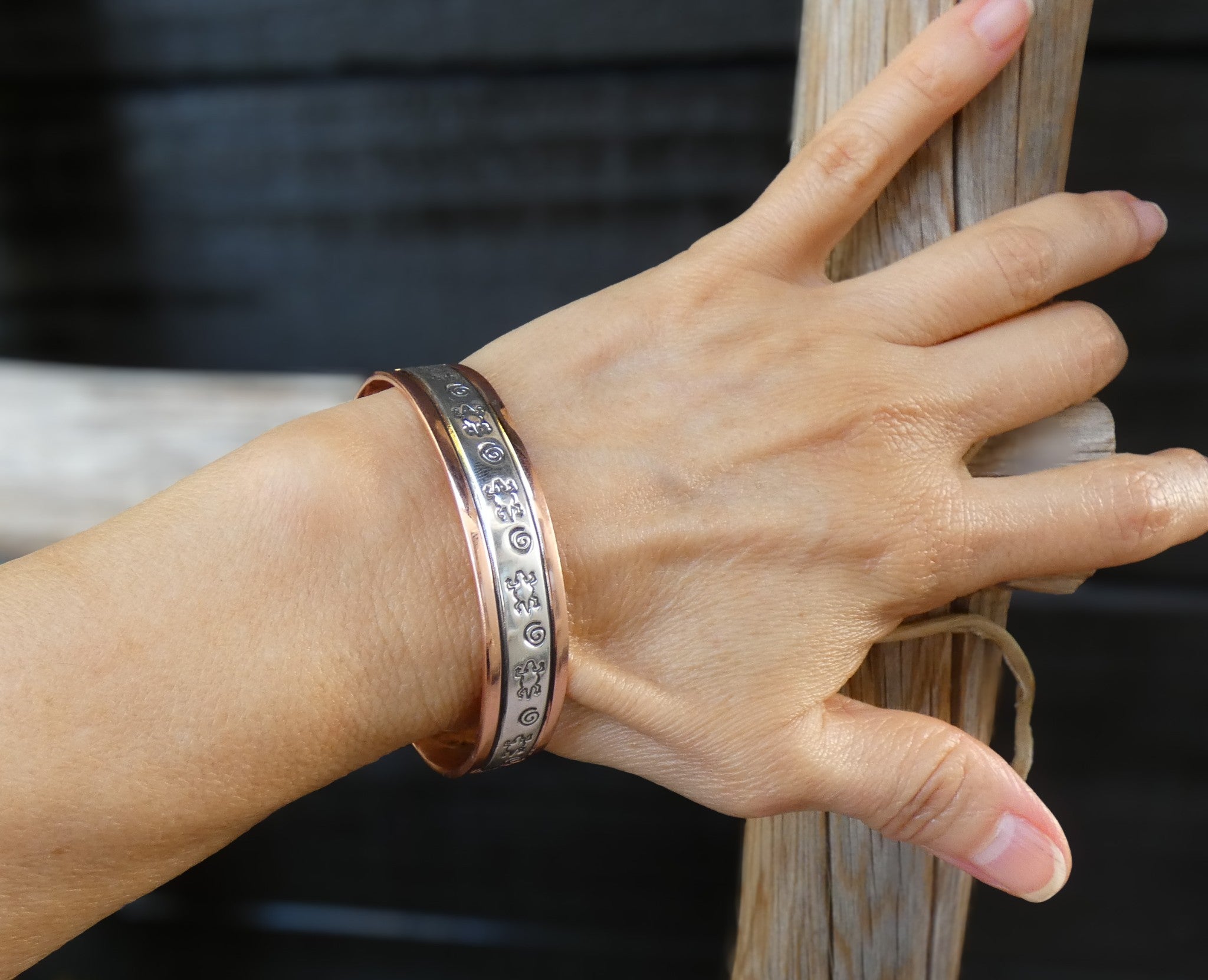 Authentic Unisex Native American Navajo Silver Copper Bracelet